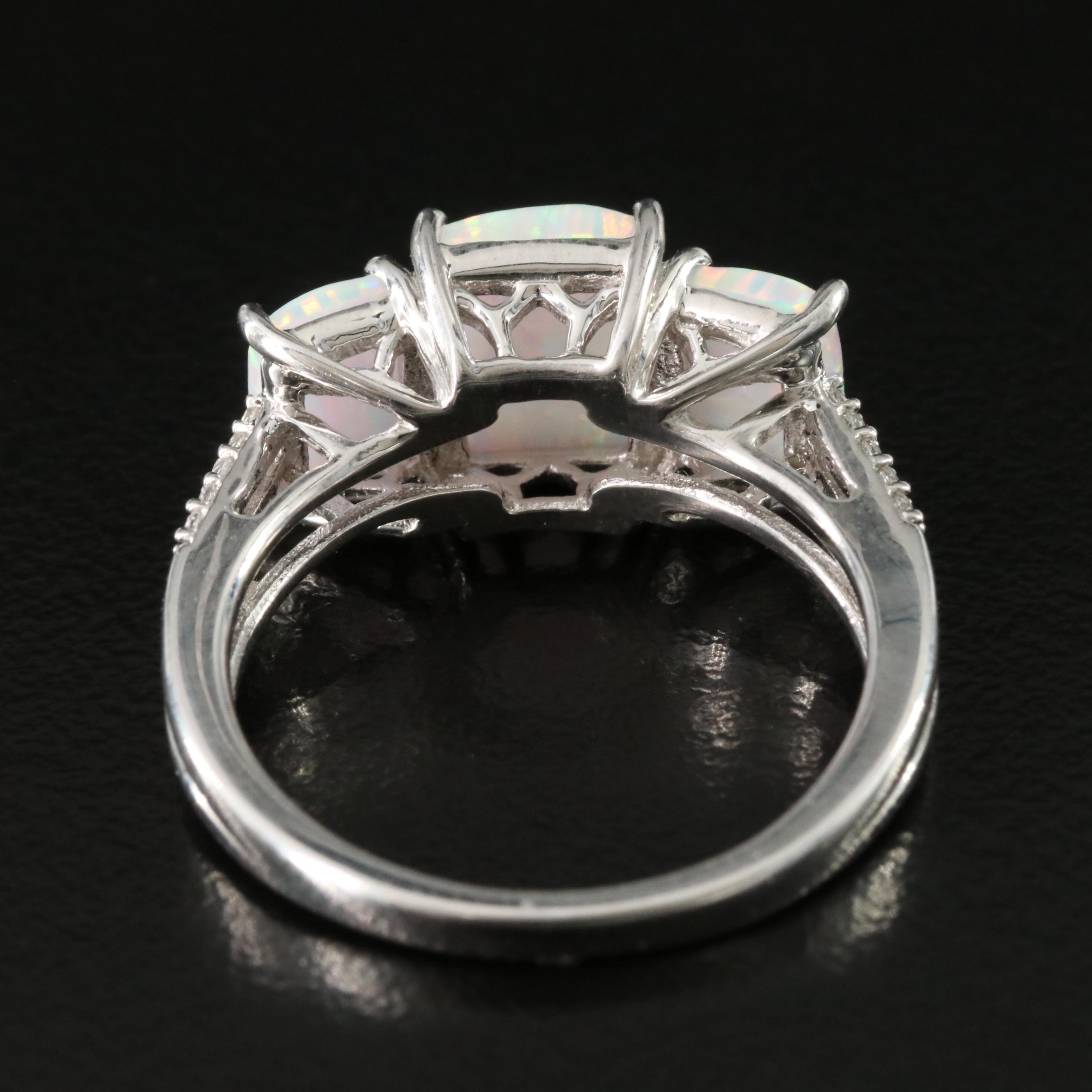 Sterling Opal and White Sapphire Ring