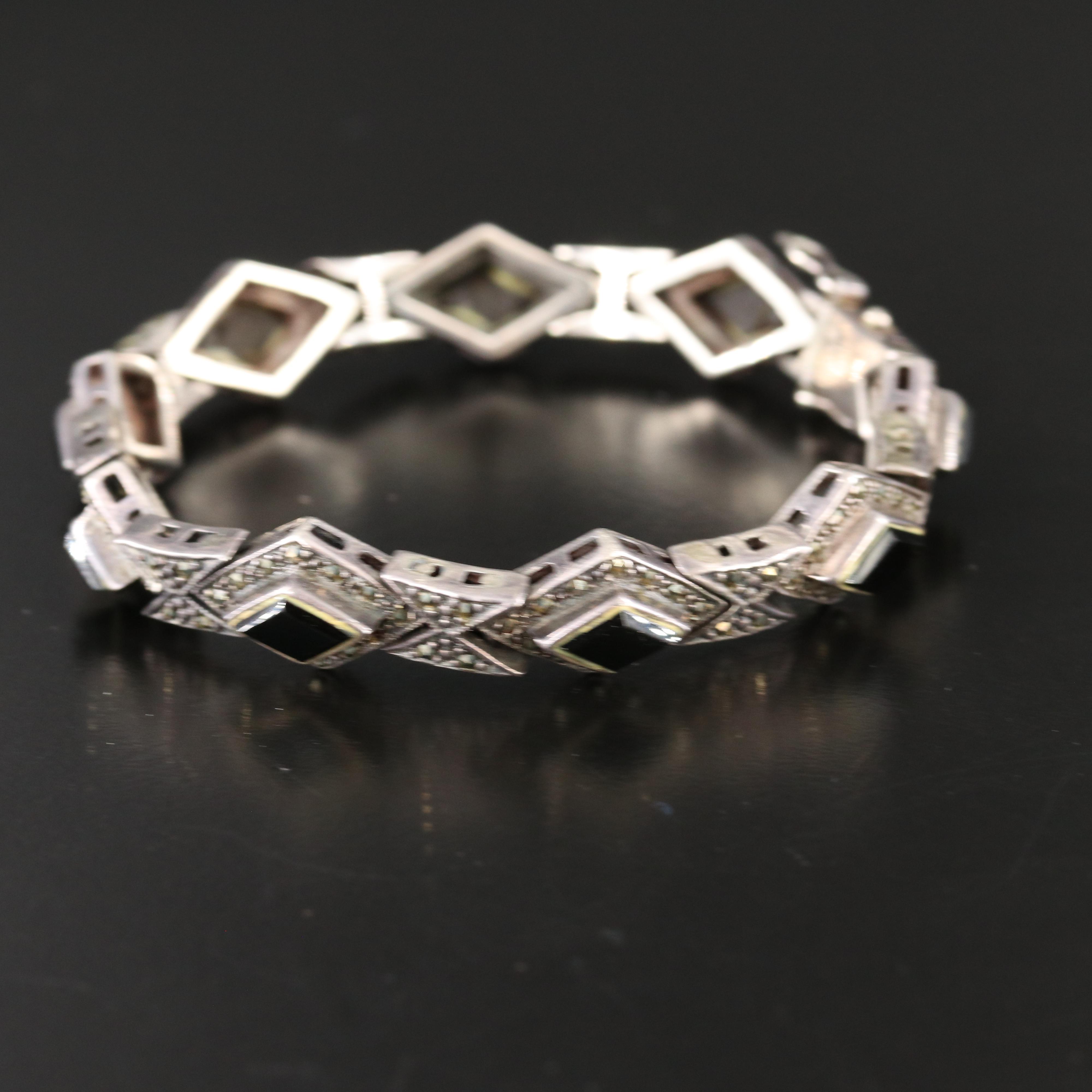 Sterling Black Onyx and Marcasite Bracelet