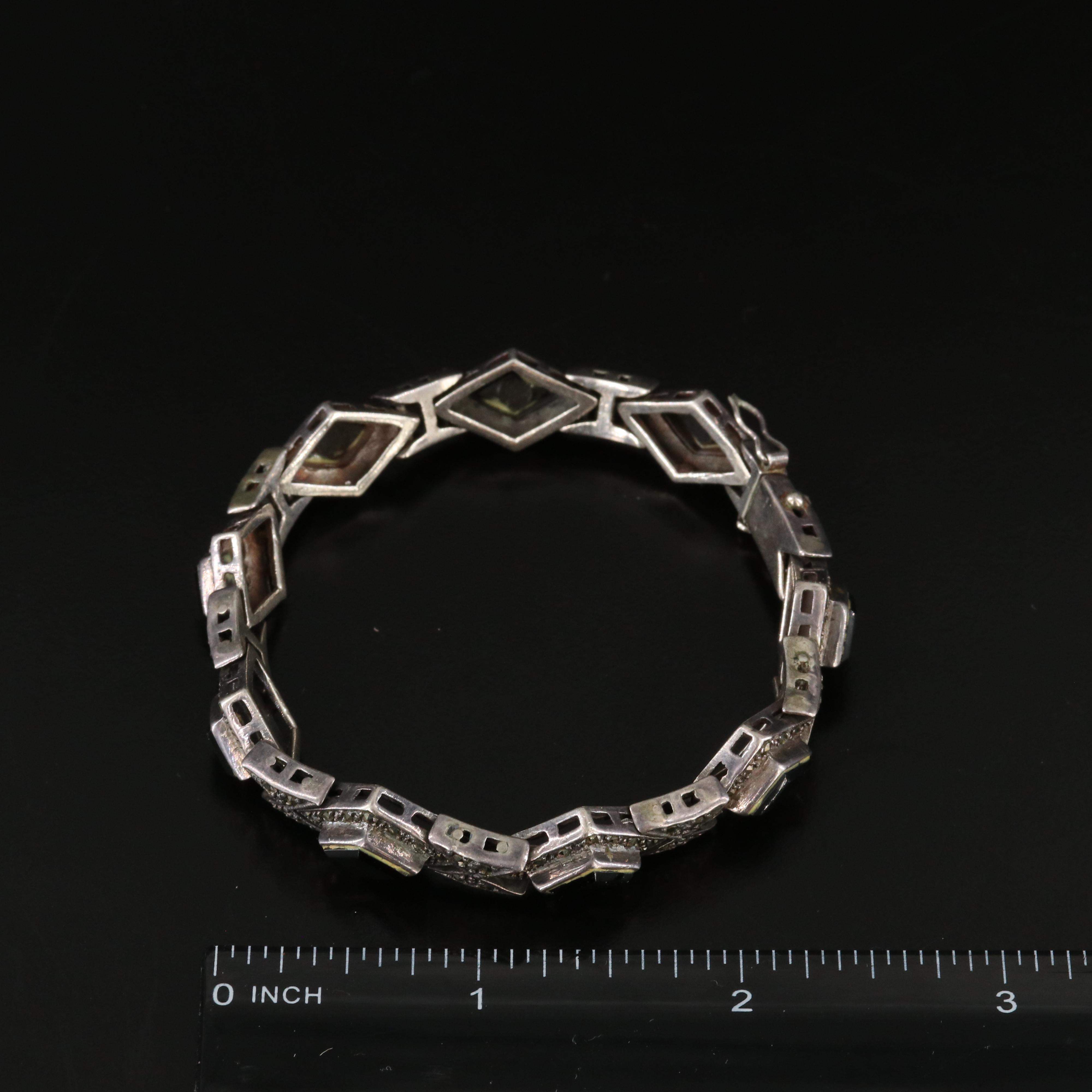 Sterling Black Onyx and Marcasite Bracelet