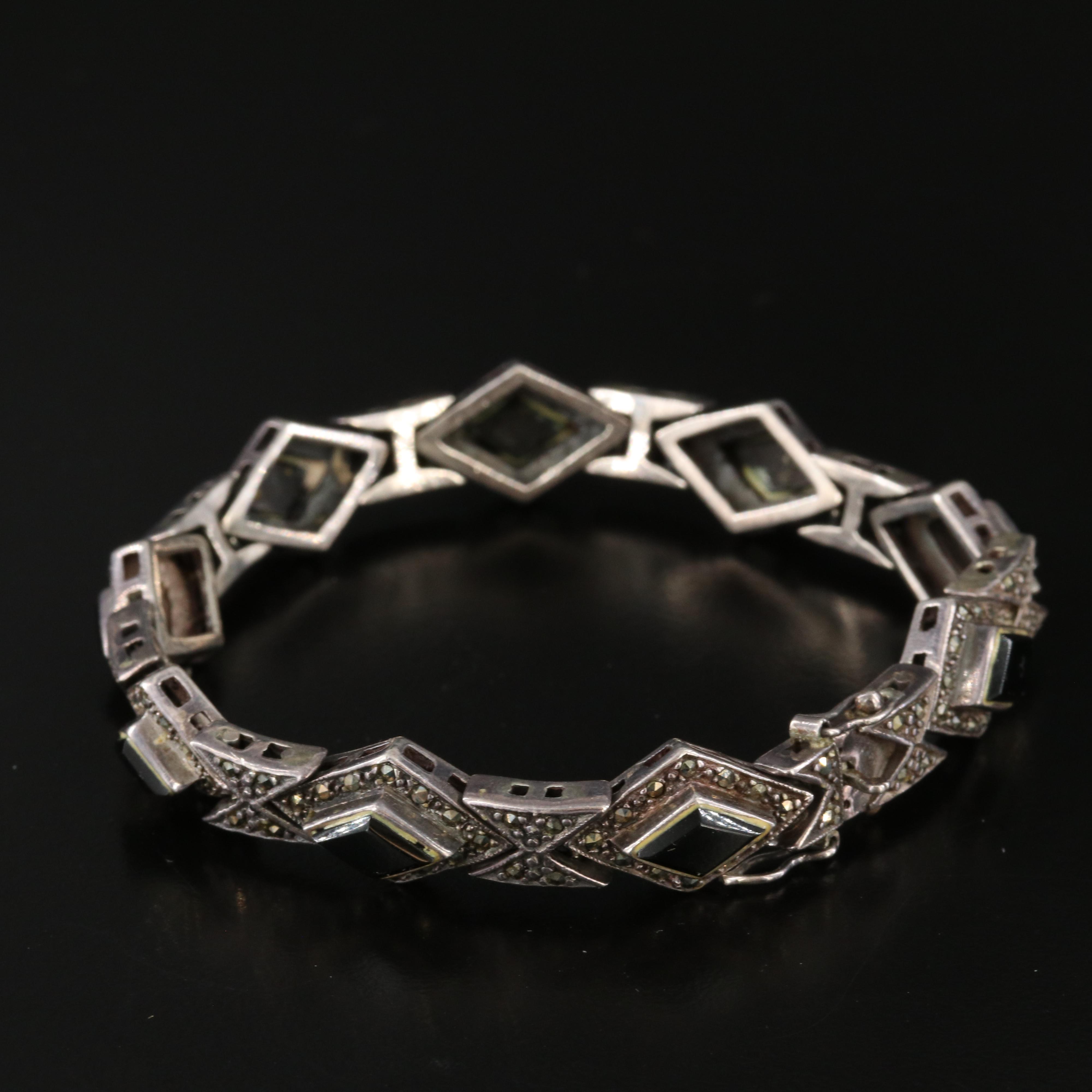 Sterling Black Onyx and Marcasite Bracelet