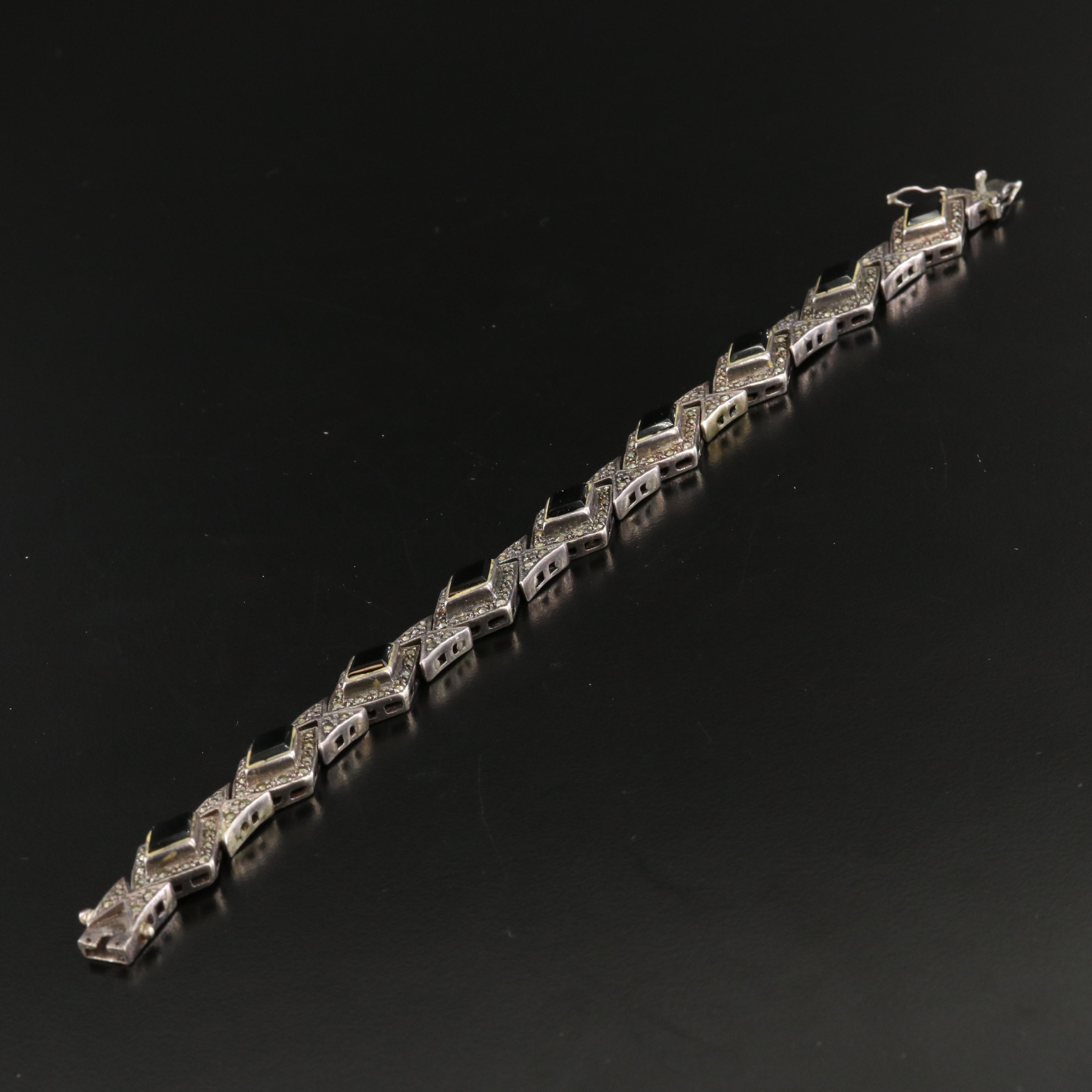 Sterling Black Onyx and Marcasite Bracelet