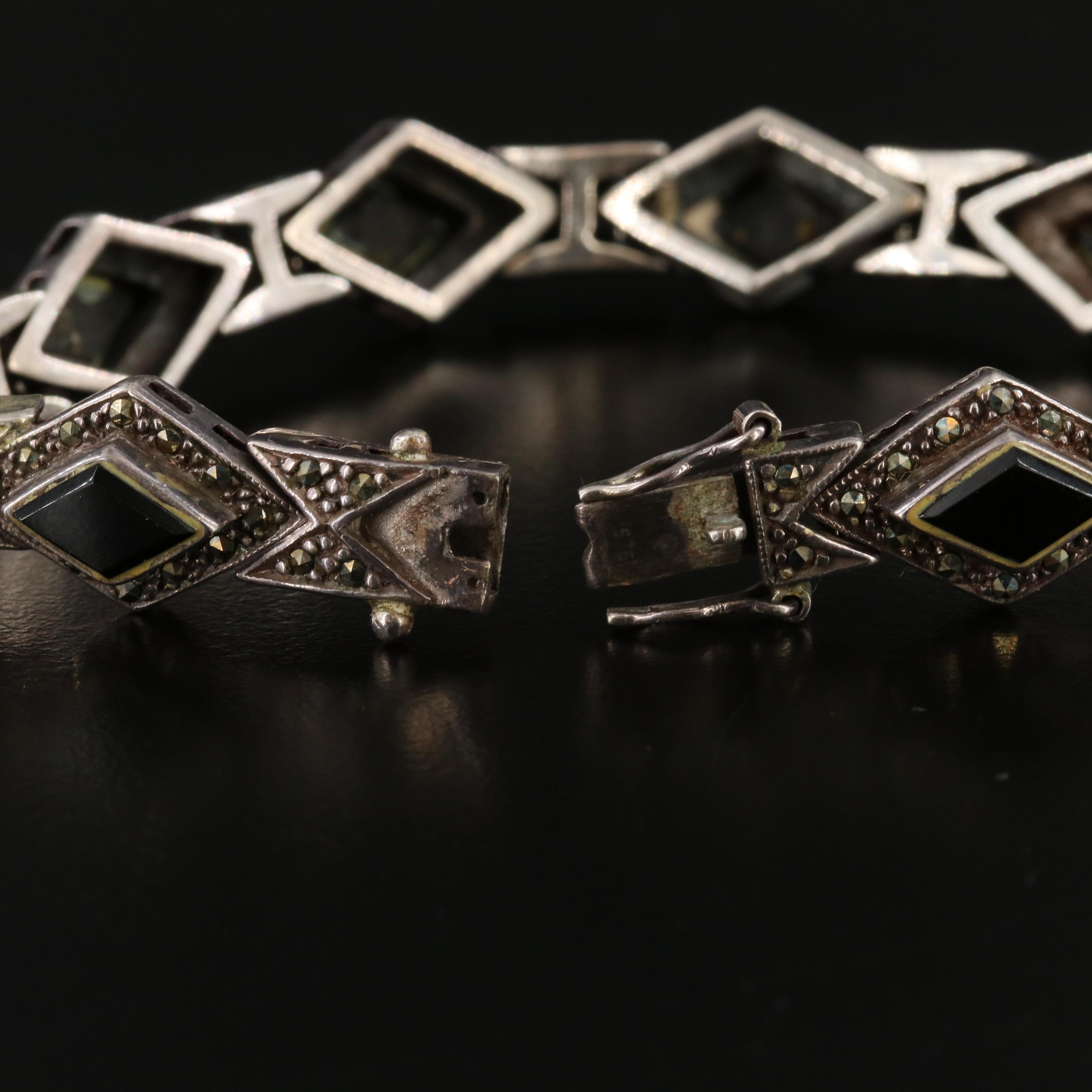 Sterling Black Onyx and Marcasite Bracelet