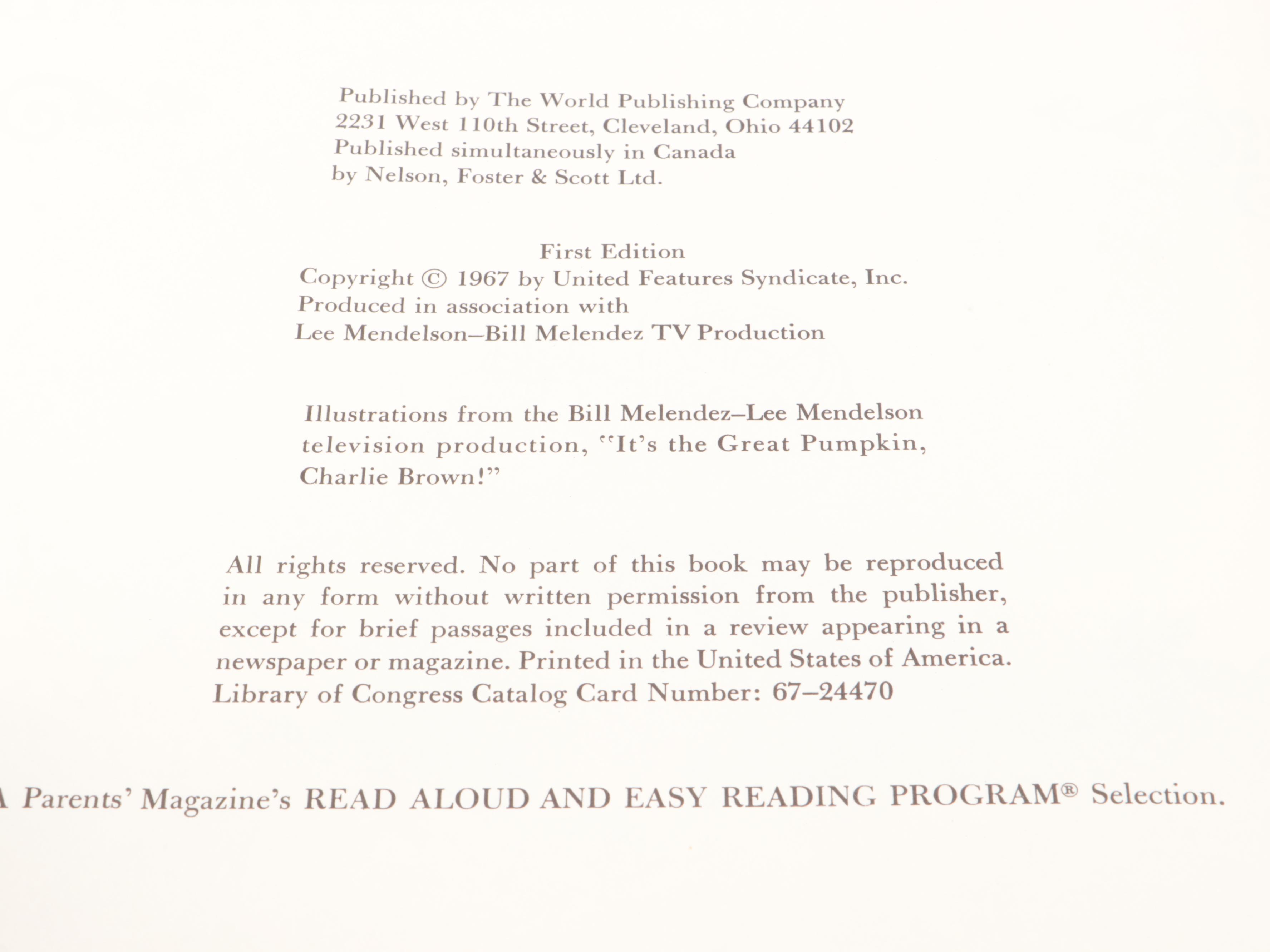 First Edition "It's The Great Pumpkin, Charlie Brown" by Charles M. Schulz, 1967