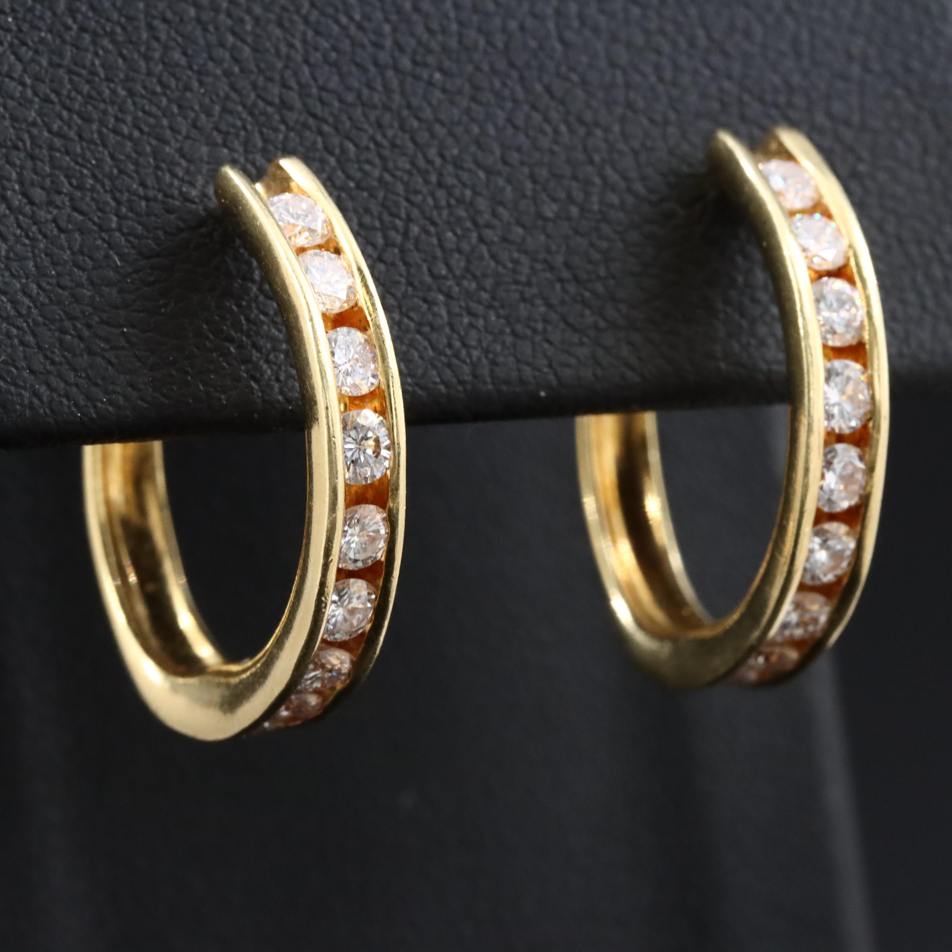 18K 1.08 CTW Diamond Hoop Earrings