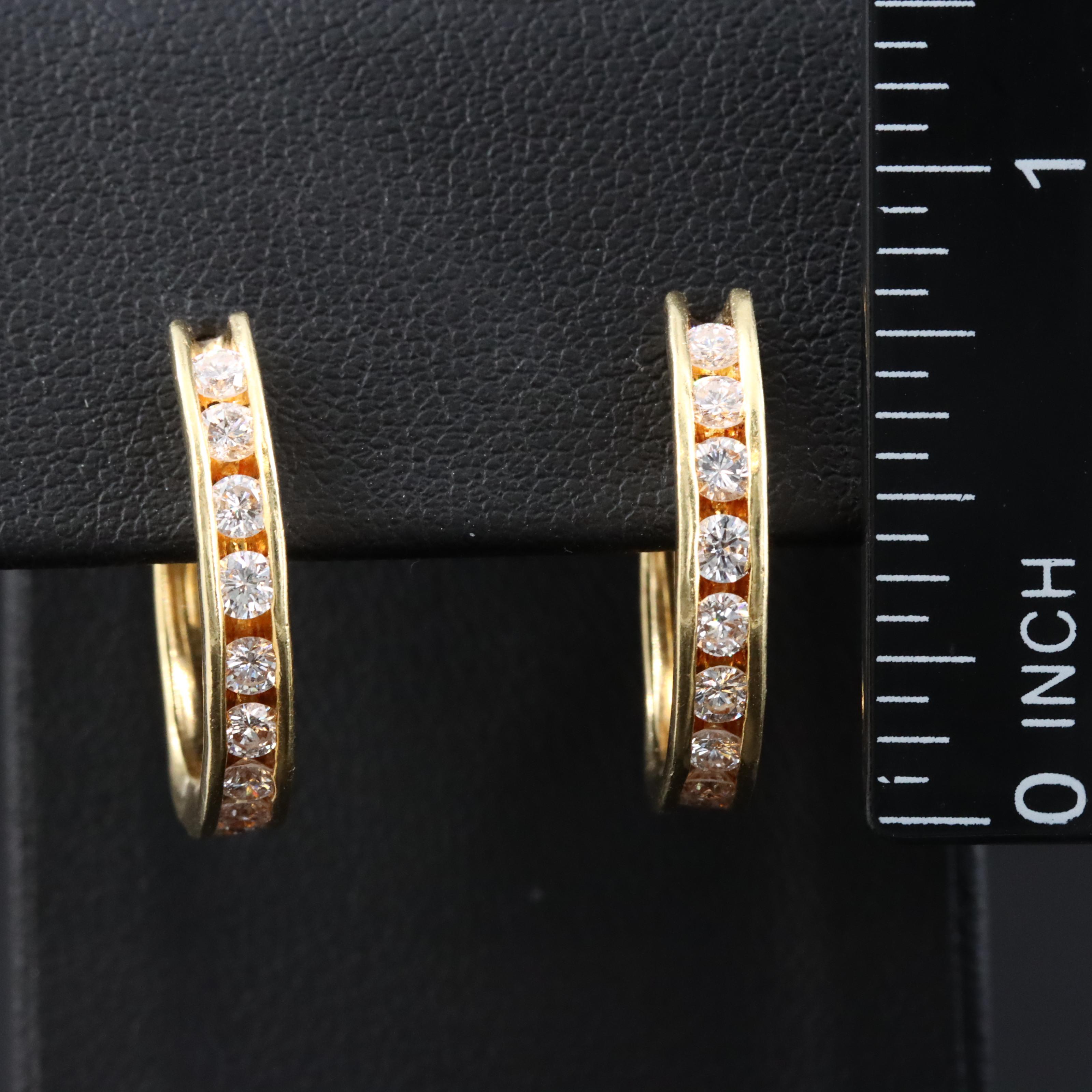 18K 1.08 CTW Diamond Hoop Earrings