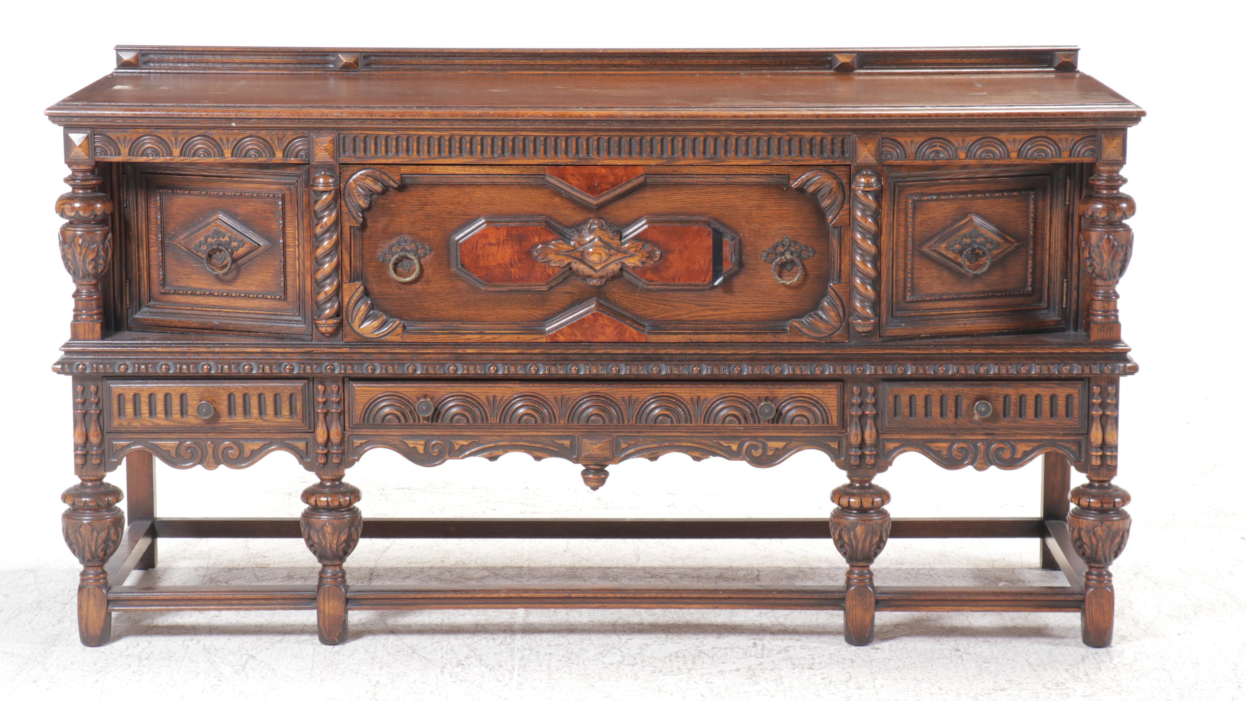 Jacobean Style Oak Sideboard, Early to Mid-20th Century