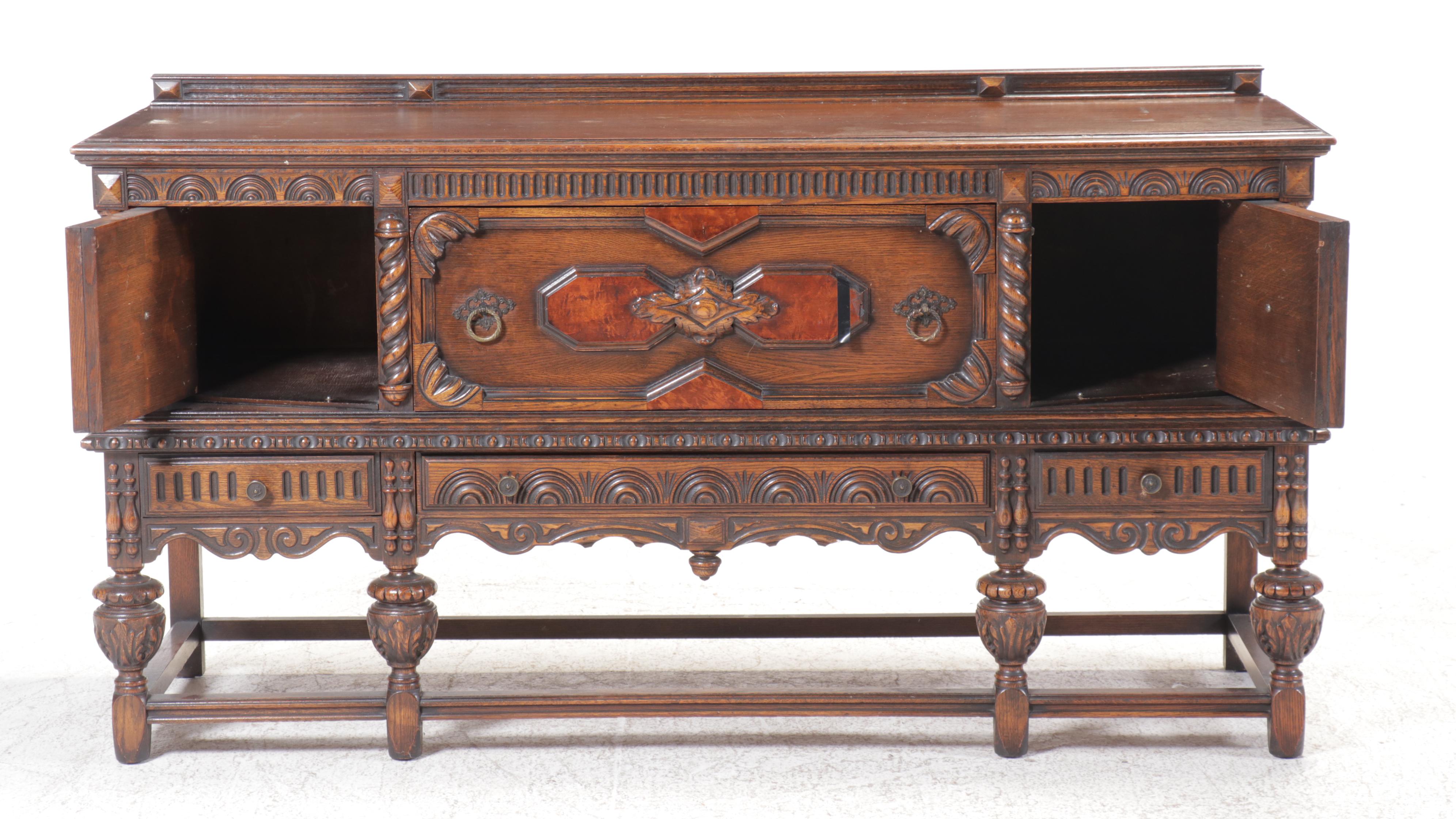 Jacobean Style Oak Sideboard, Early to Mid-20th Century