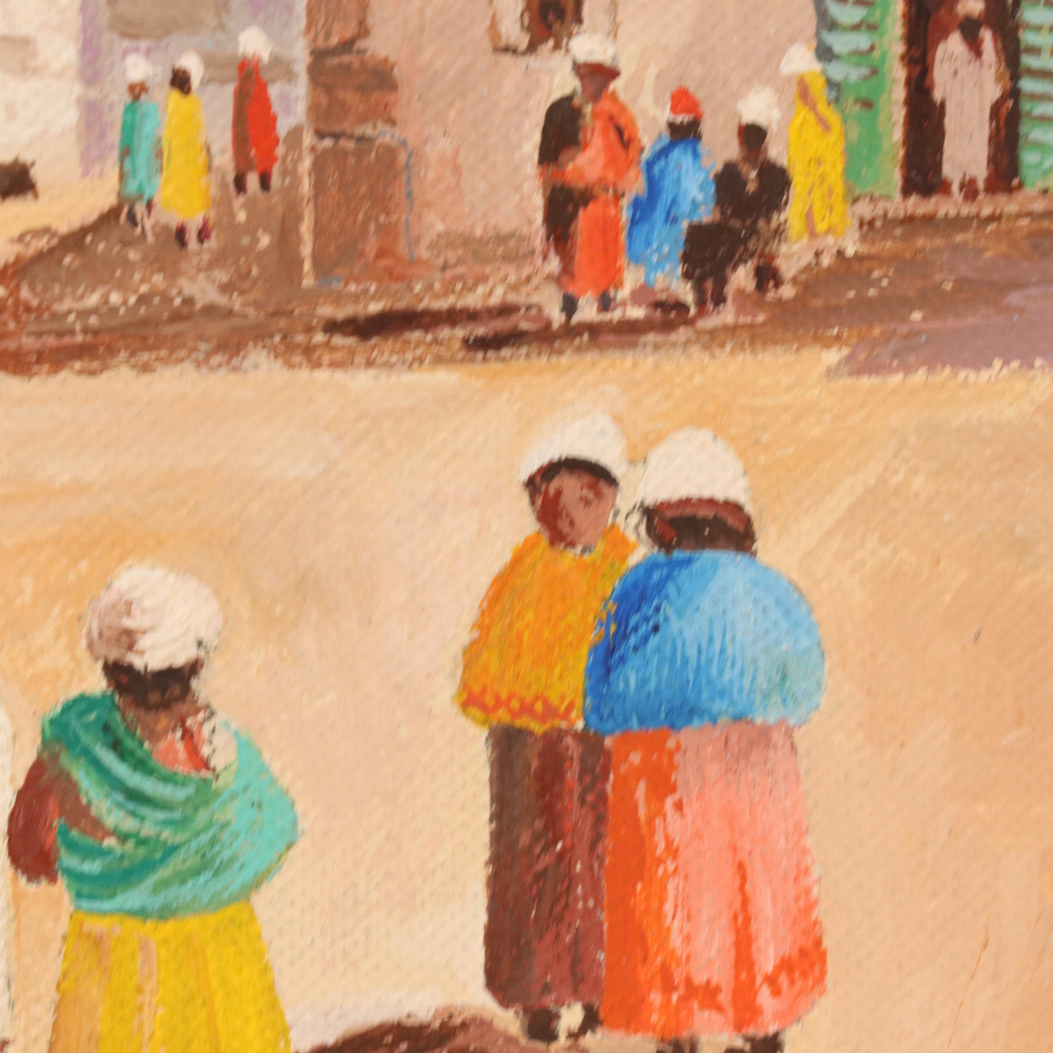 W. O. Bartlett Acrylic Painting of Tunisian Street Scene With Mosque, 1952