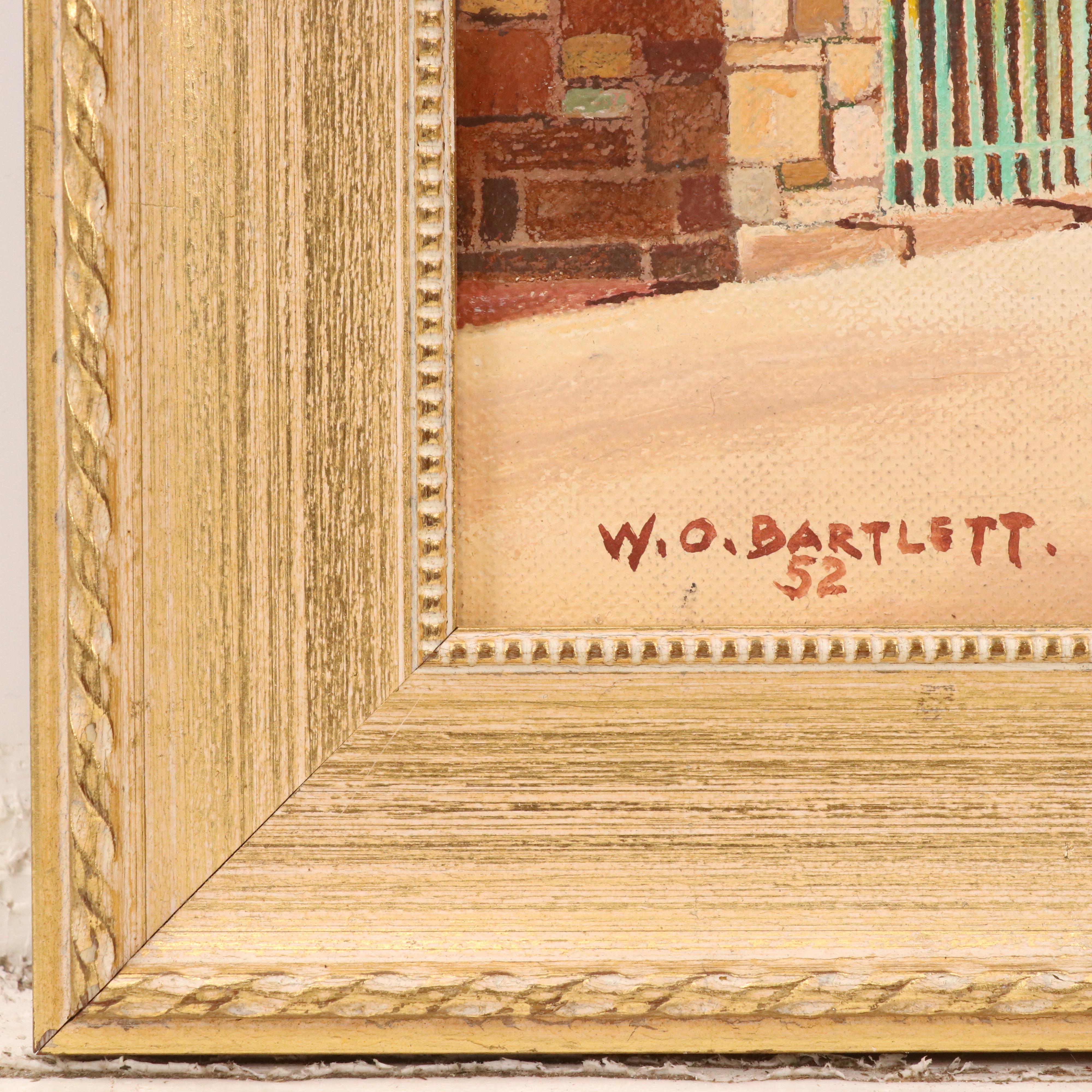 W. O. Bartlett Acrylic Painting of Tunisian Street Scene With Mosque, 1952