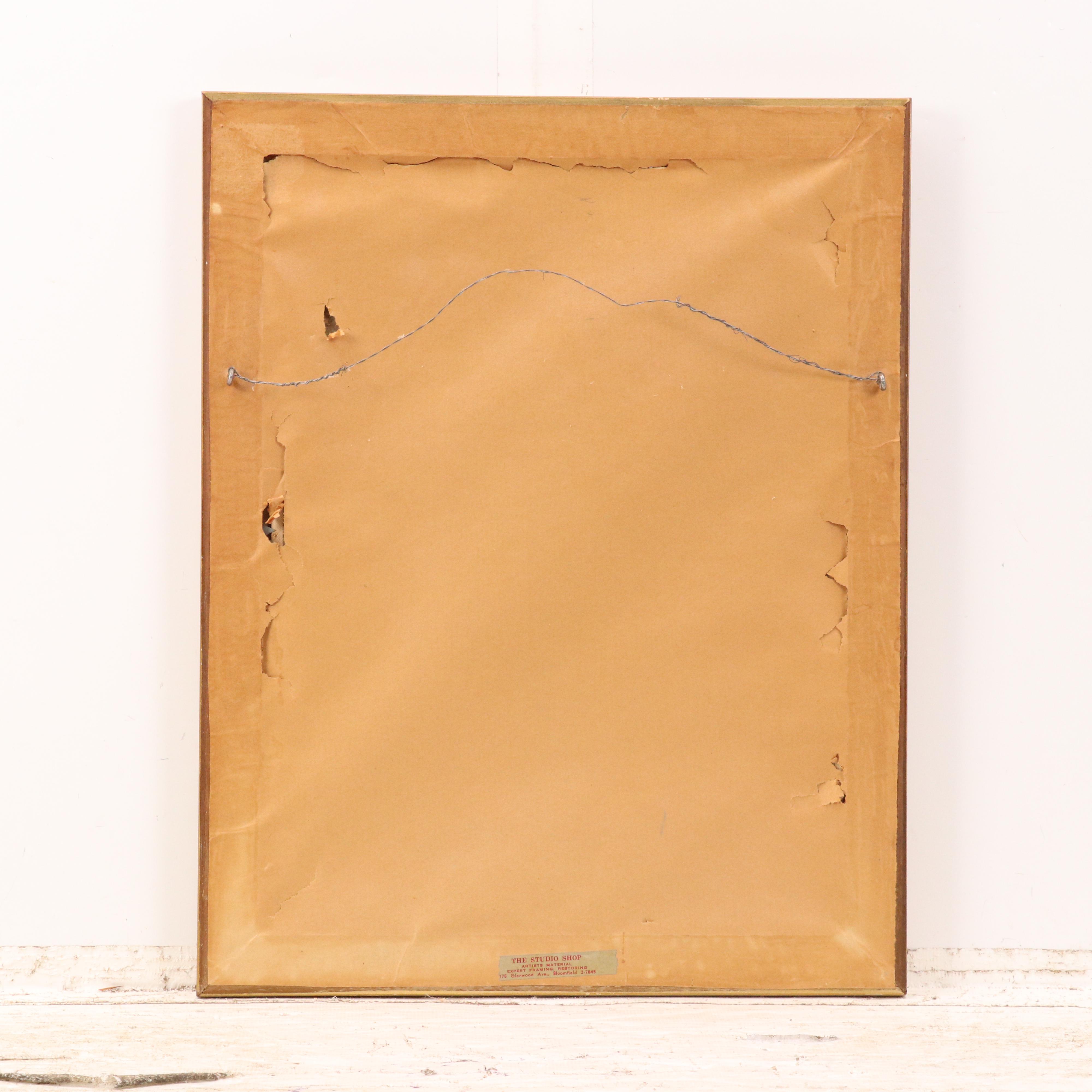 W. O. Bartlett Acrylic Painting of Tunisian Street Scene With Mosque, 1952