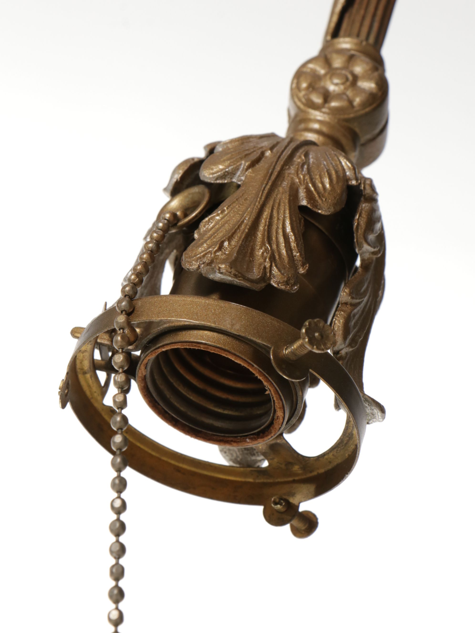 Victorian Bridge Arm Floor Lamp with Pink Ripple Satin Glass Shade