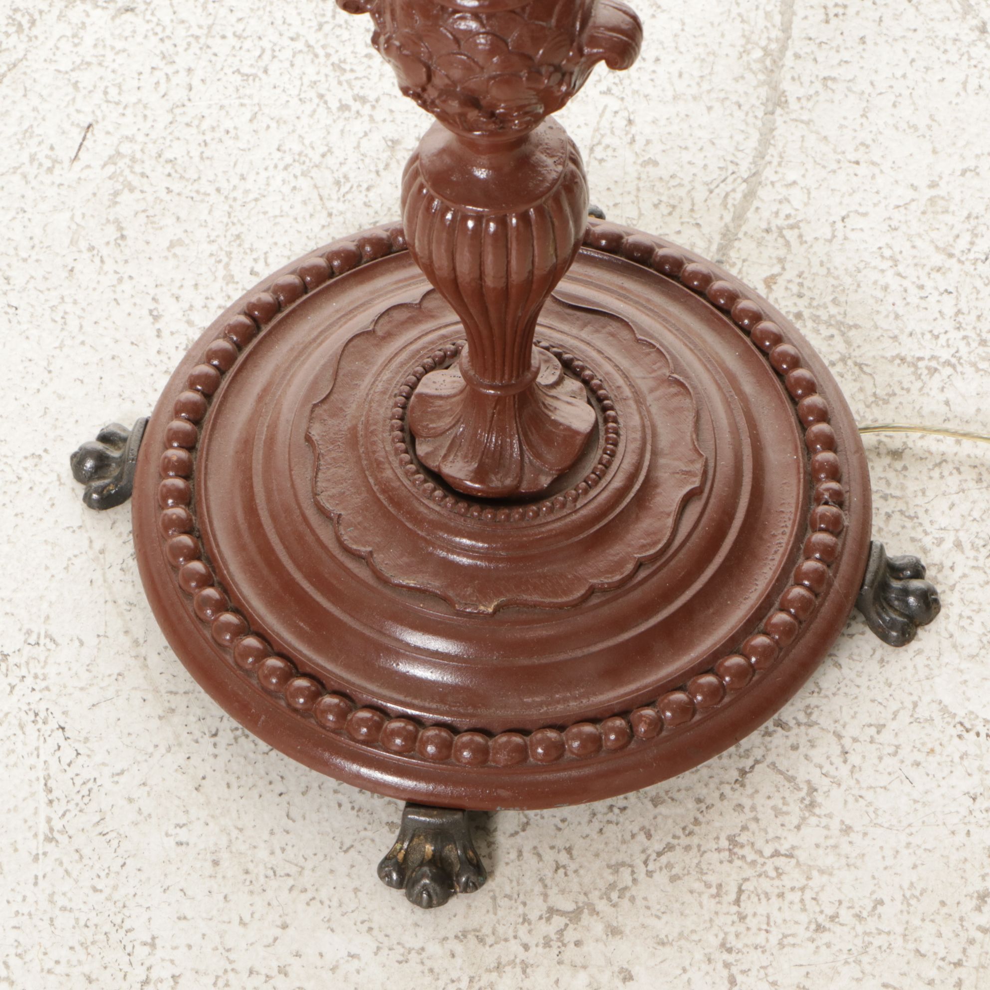 Victorian Bridge Arm Floor Lamp with Pink Ripple Satin Glass Shade