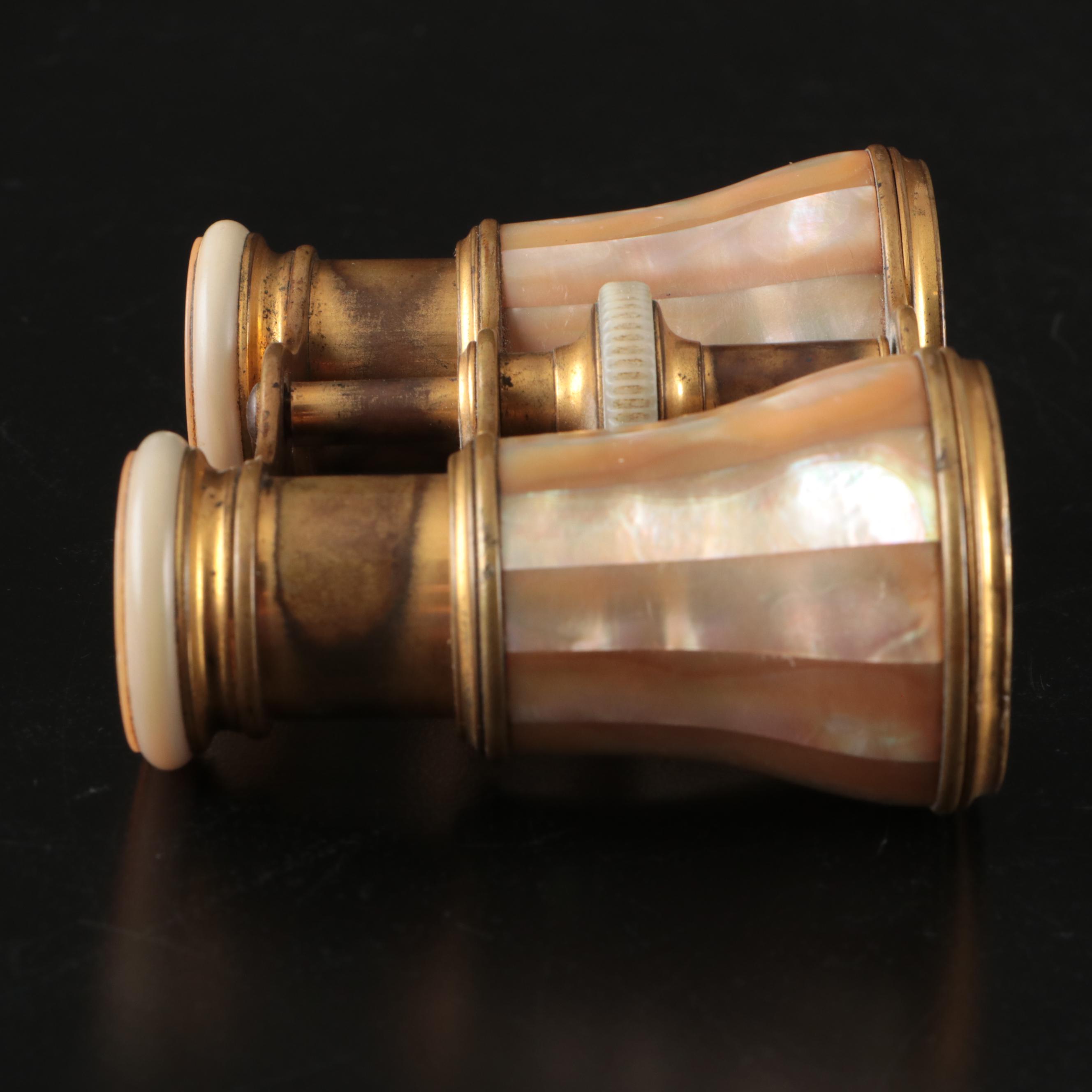 Lemaire Paris Mother-of-Pearl and Brass Opera Glasses, Early 20th Century