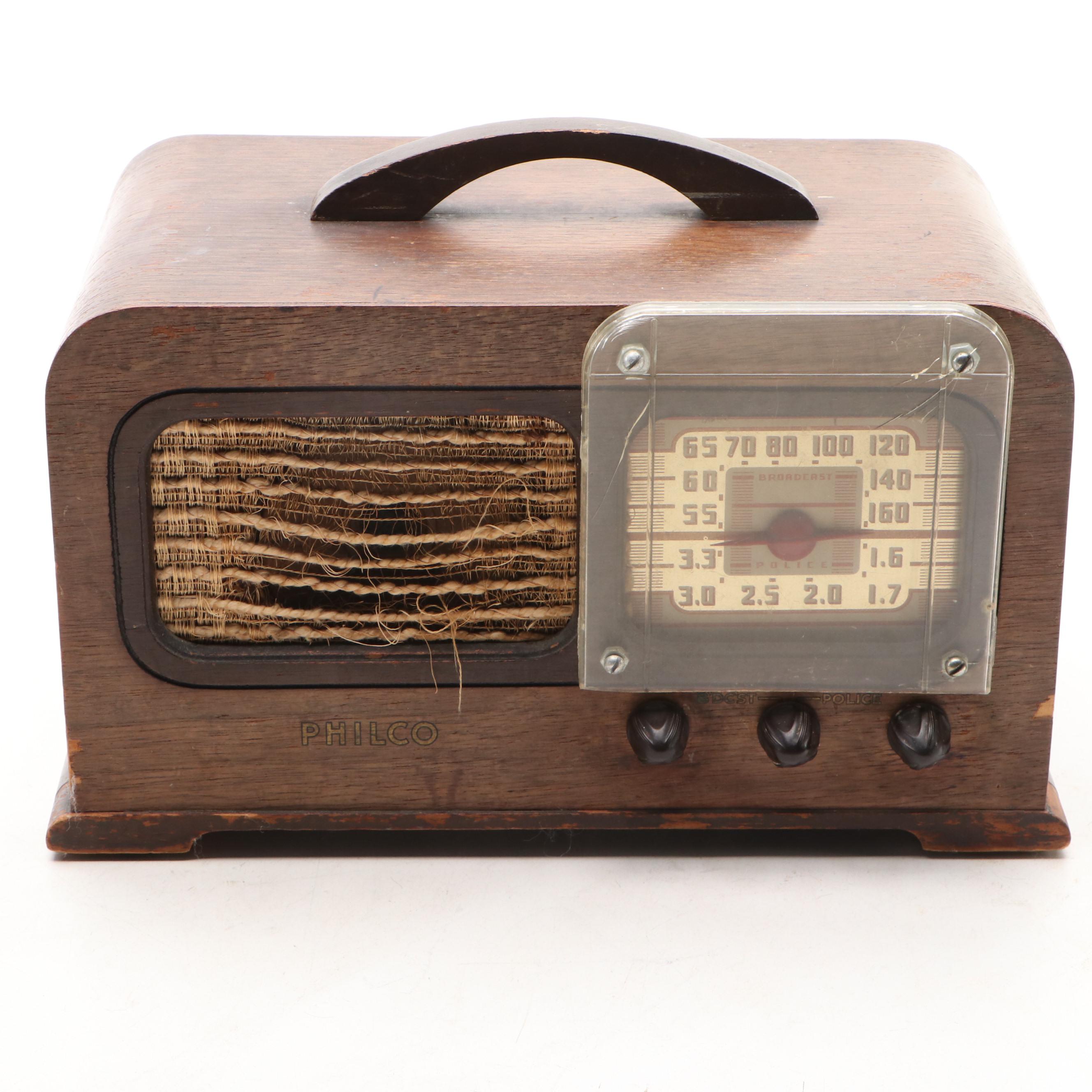 Philco Police Radio with Emerson Pocket Radio and Westclox Alarm Clock