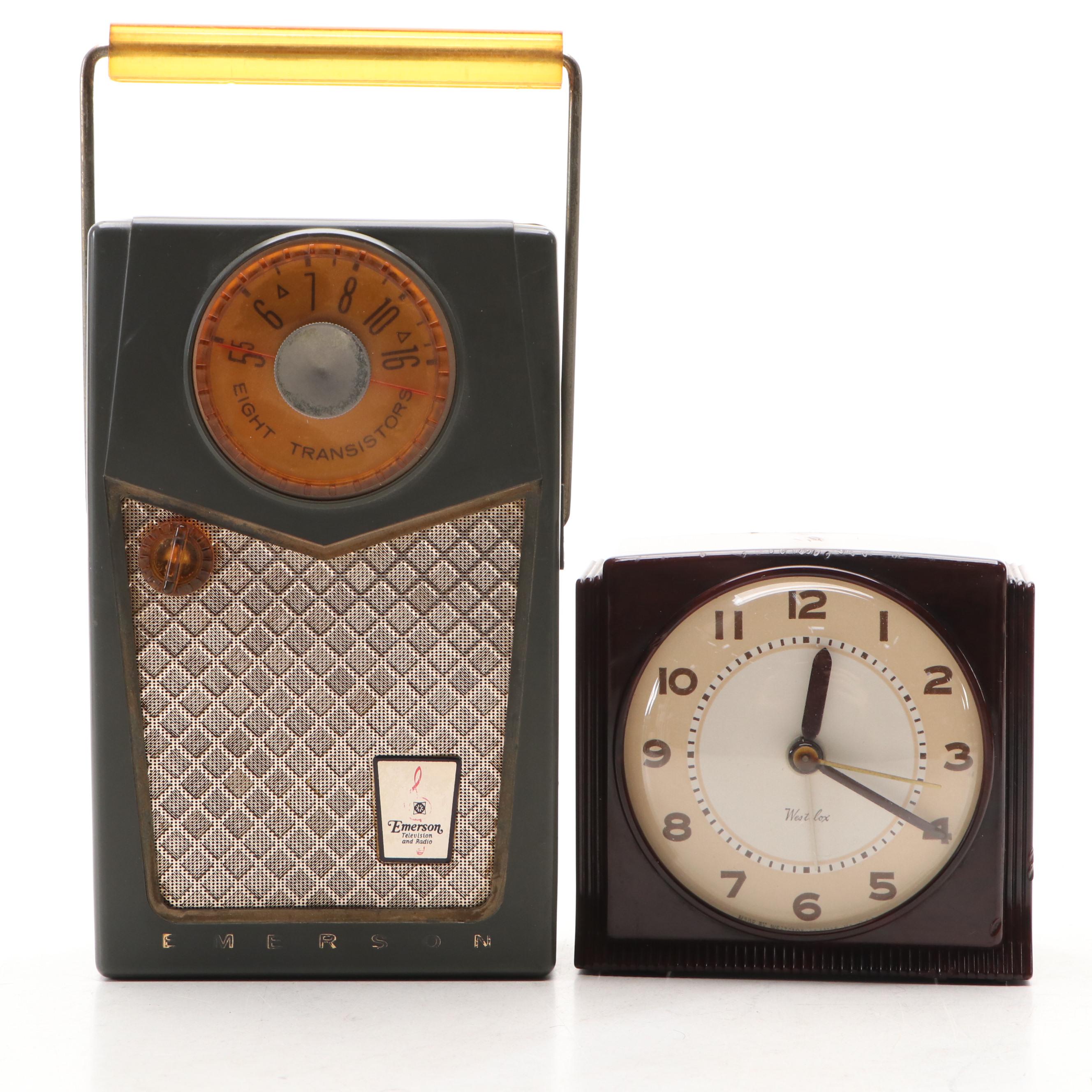 Philco Police Radio with Emerson Pocket Radio and Westclox Alarm Clock