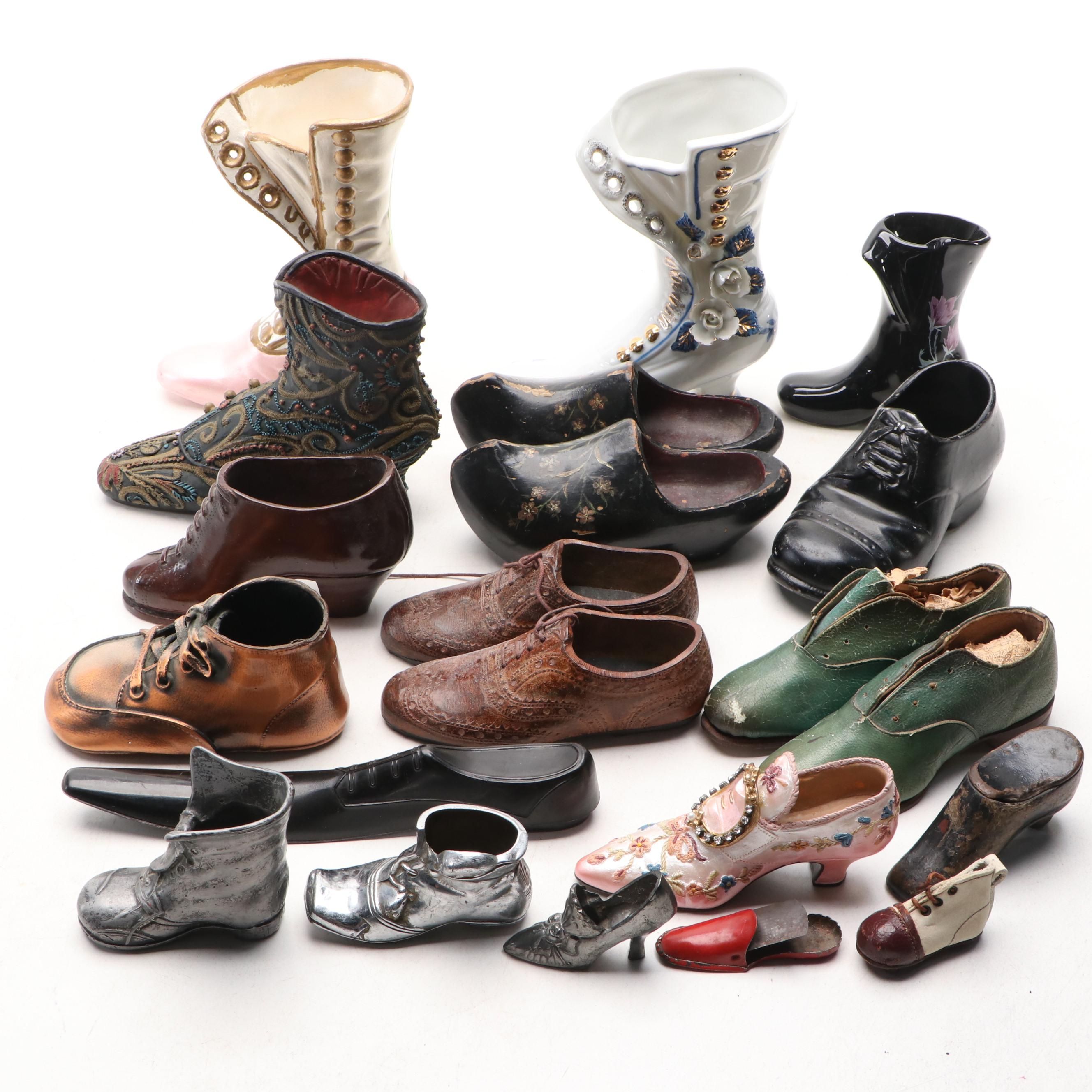 Vintage Victorian Style Boots with Copper Dipped, Cast Metal and Porcelain Shoes