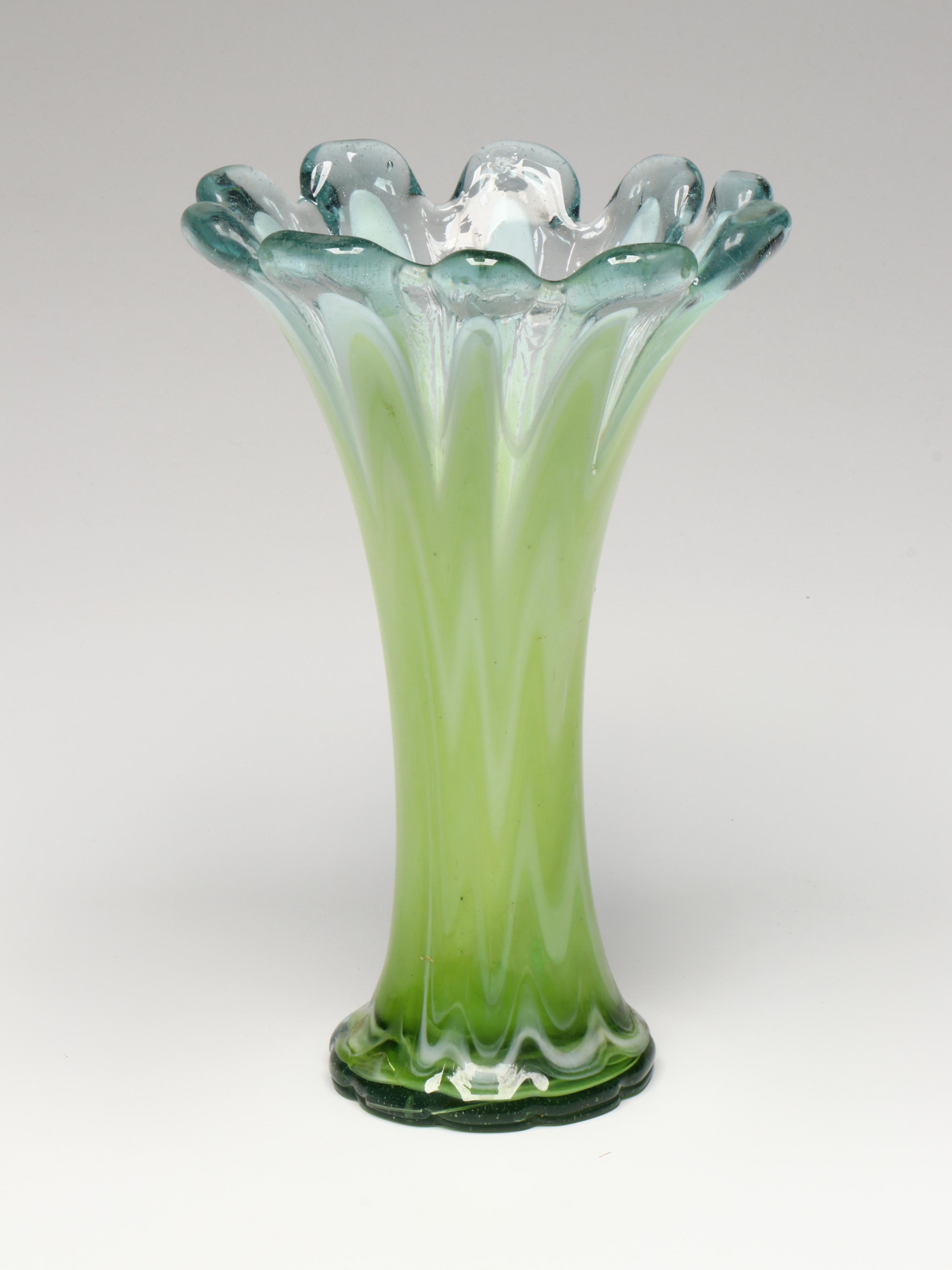 Art Glass Vase with Glass Ashtrays and Decorative Glass Bowl