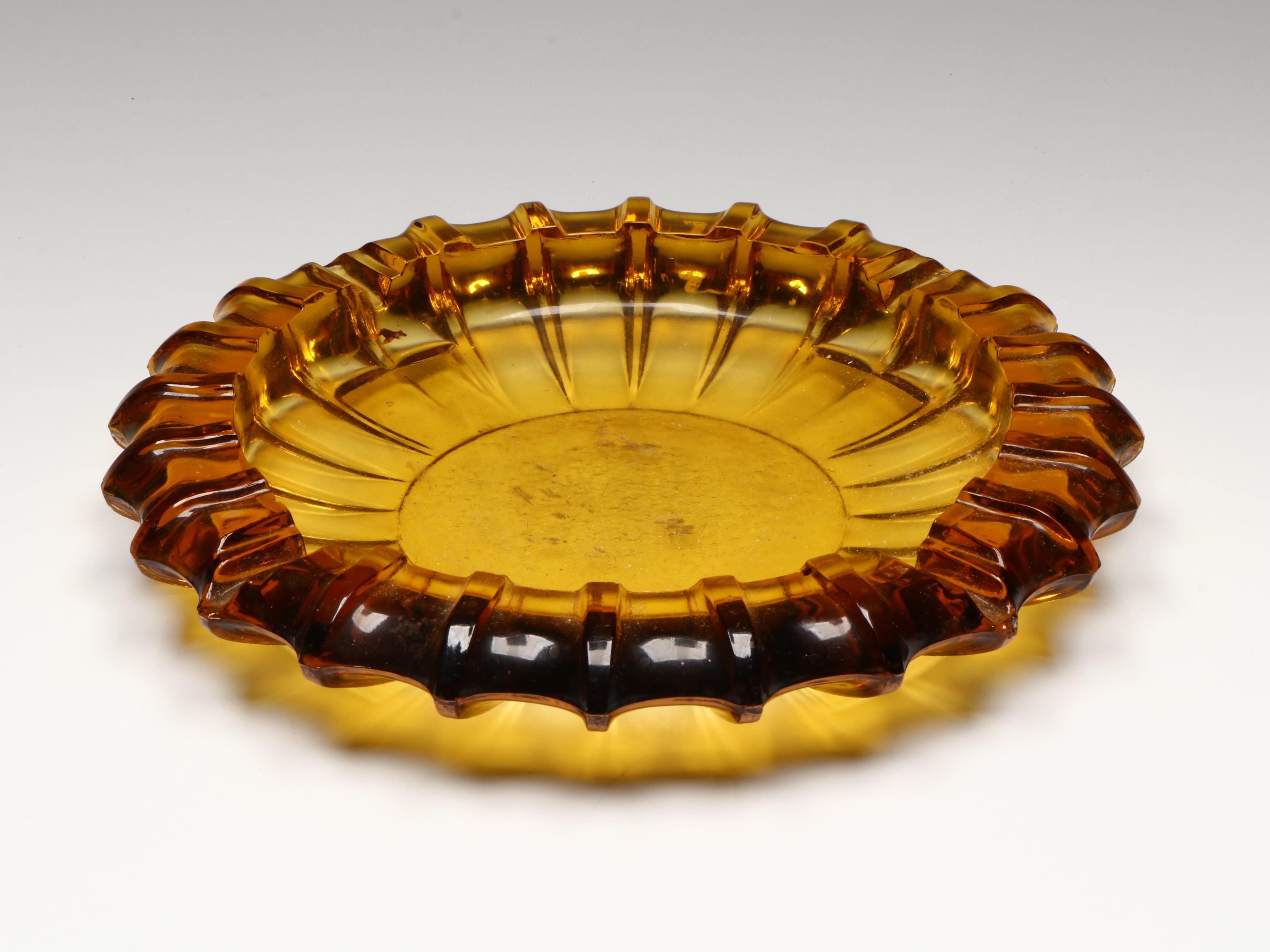 Art Glass Vase with Glass Ashtrays and Decorative Glass Bowl