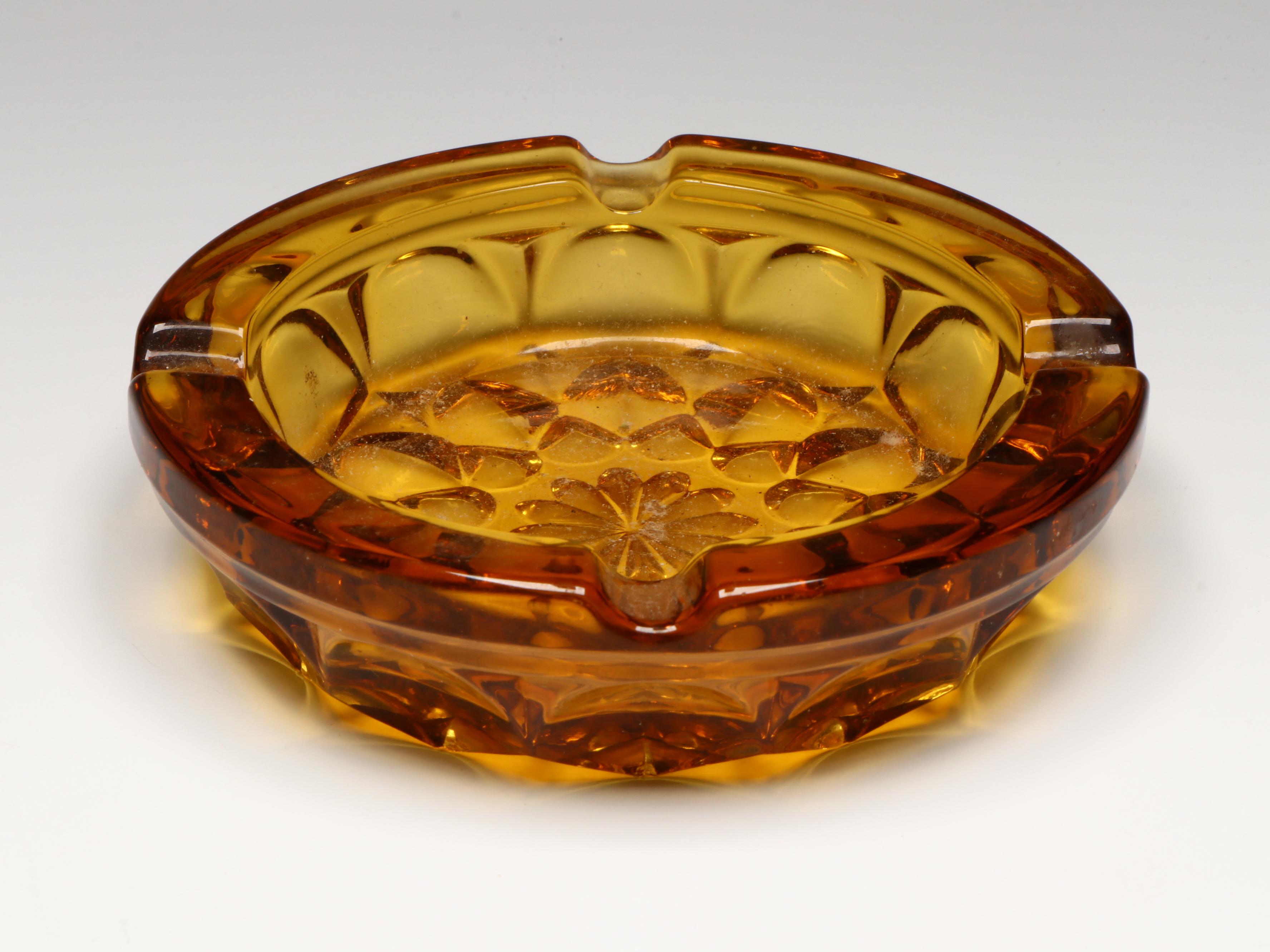 Art Glass Vase with Glass Ashtrays and Decorative Glass Bowl
