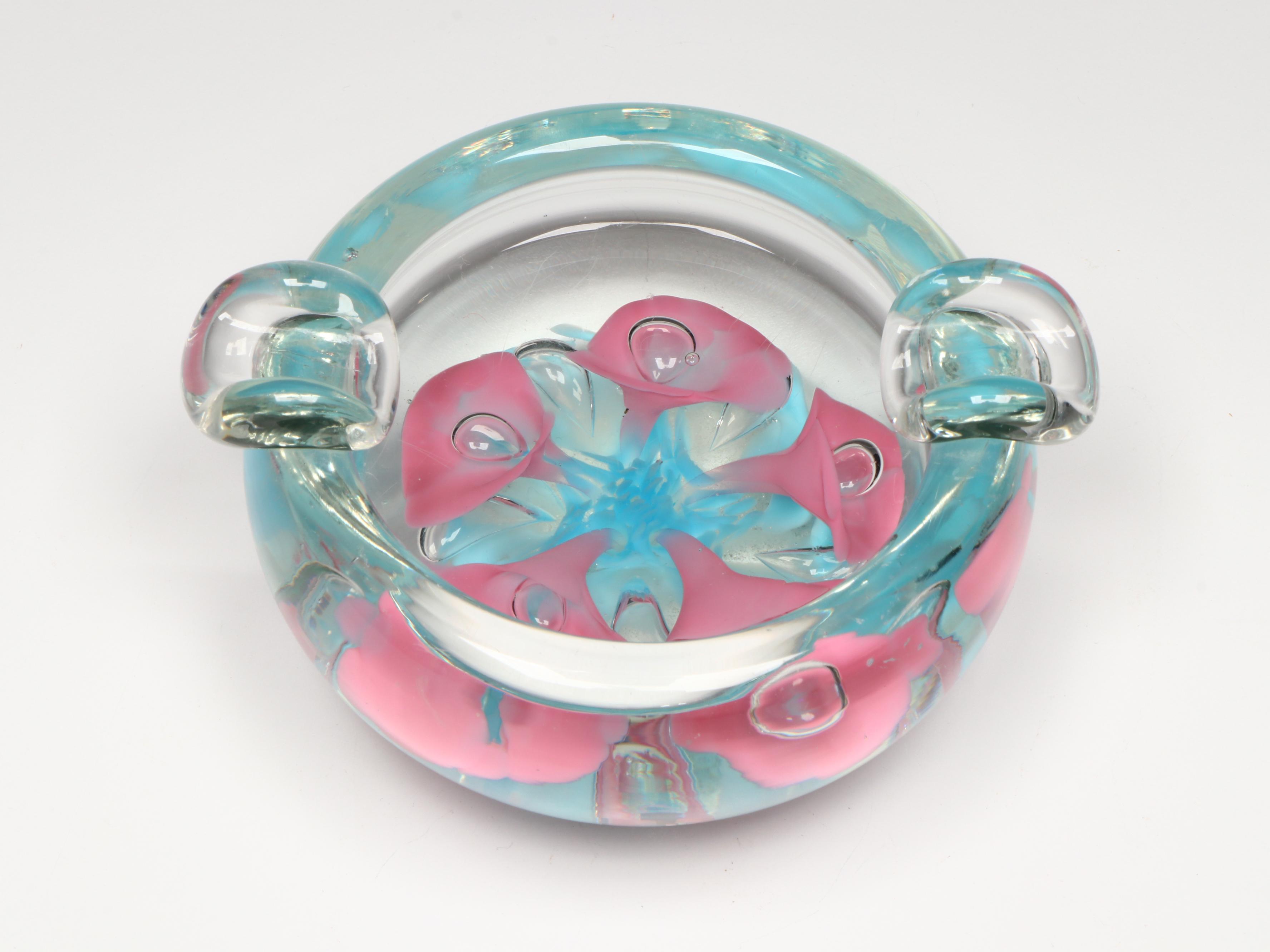 Art Glass Vase with Glass Ashtrays and Decorative Glass Bowl