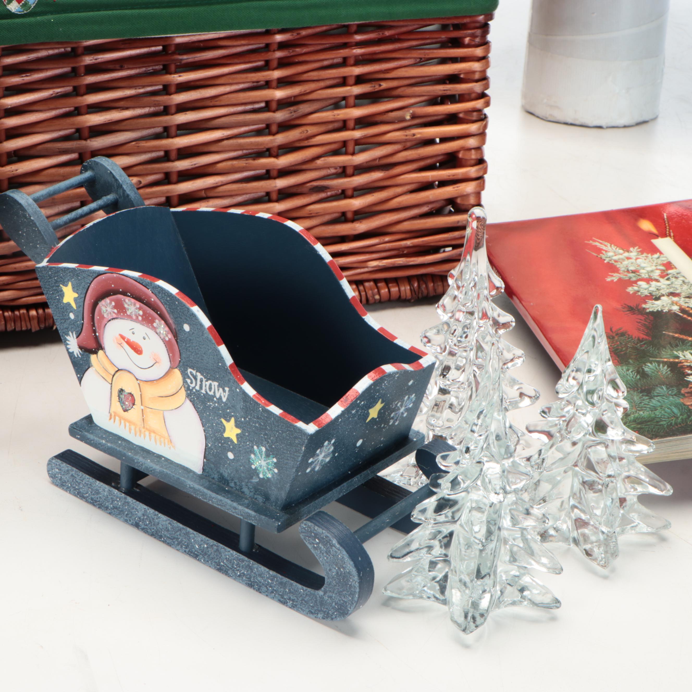 Primitive Style Christmas Sled, Table, Miniature Tree, Pillows and More