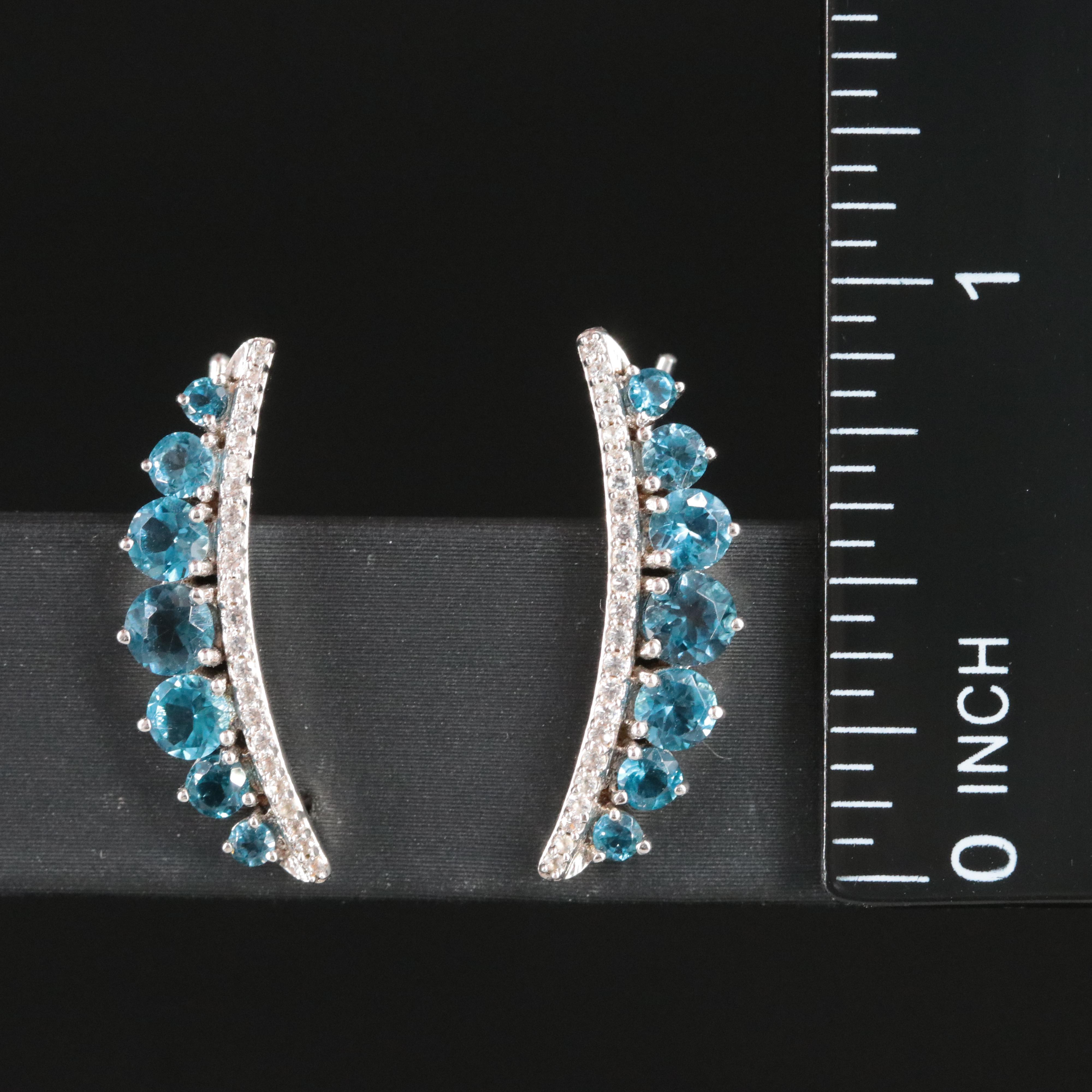 Sterling Swiss Blue Topaz with Sapphire Ear Climbers