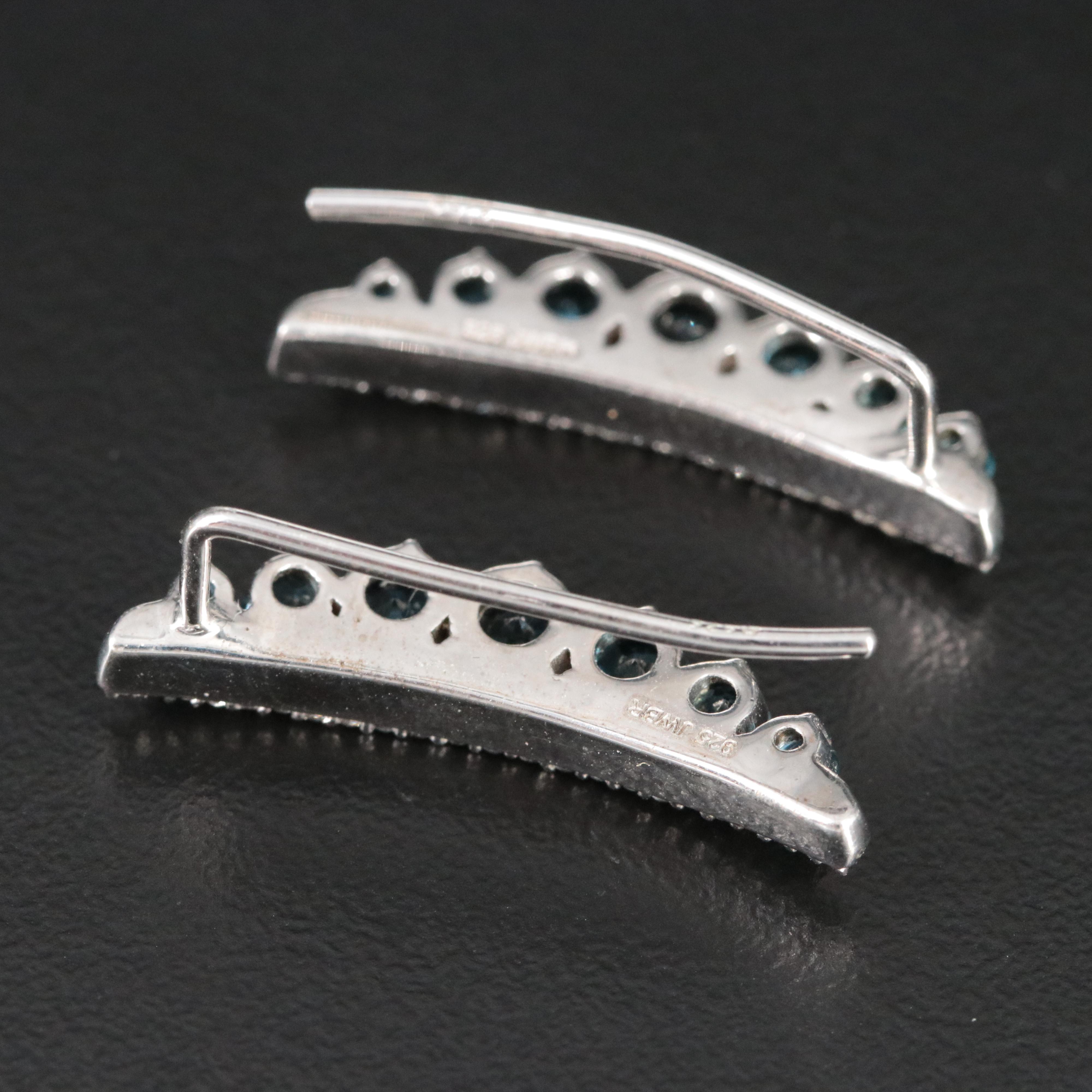 Sterling Swiss Blue Topaz with Sapphire Ear Climbers