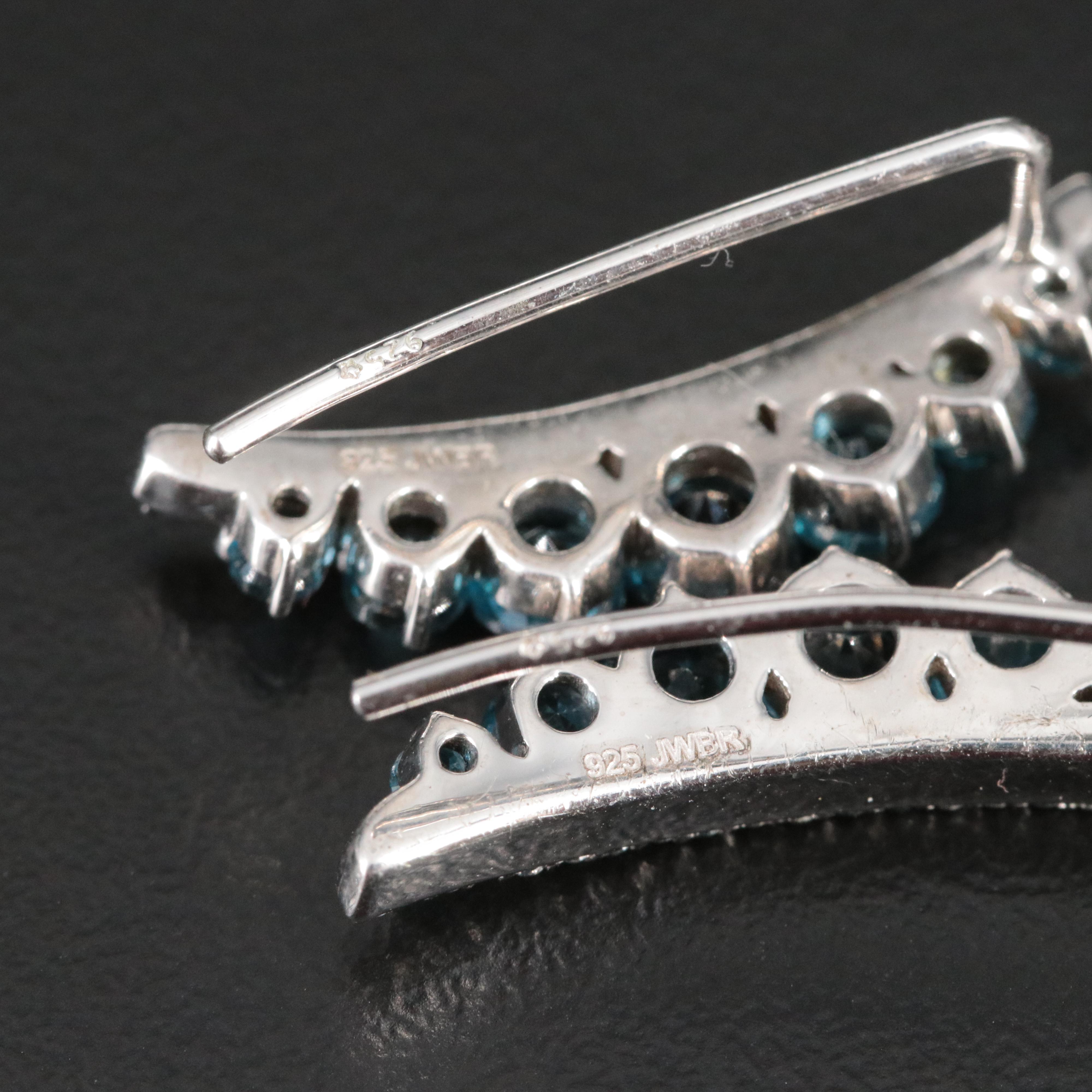 Sterling Swiss Blue Topaz with Sapphire Ear Climbers