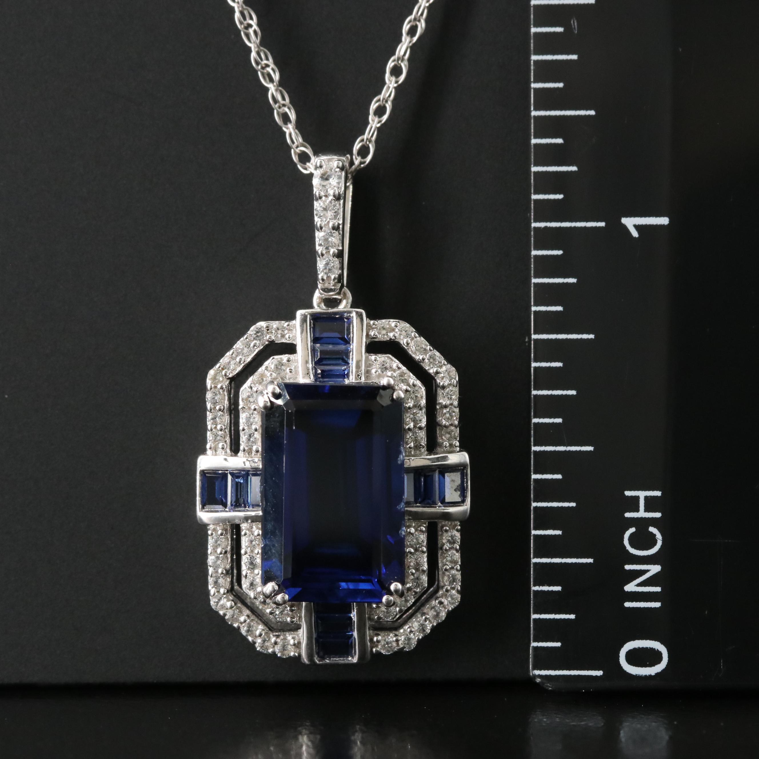 Sterling Blue and White Sapphire Pendant Necklace