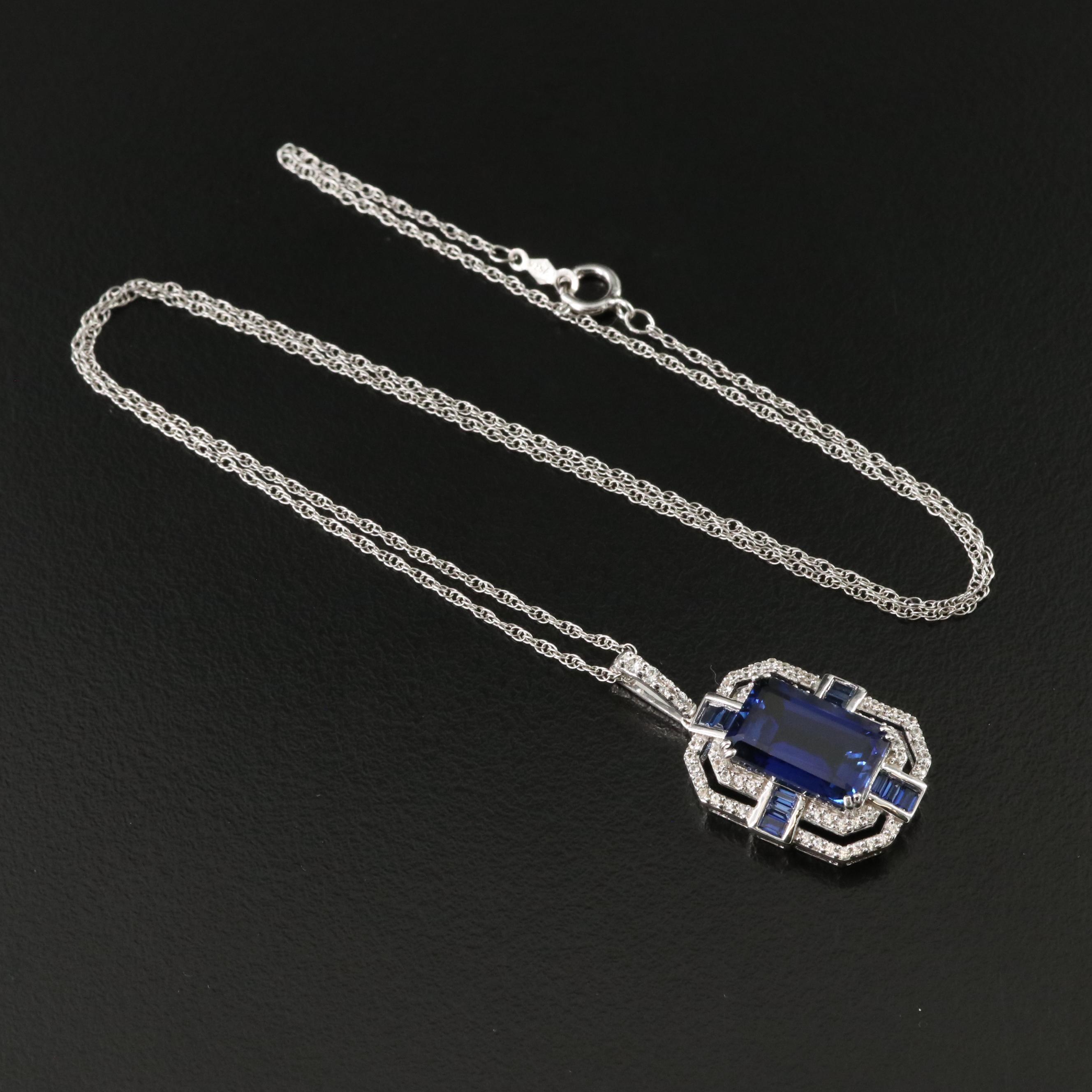 Sterling Blue and White Sapphire Pendant Necklace