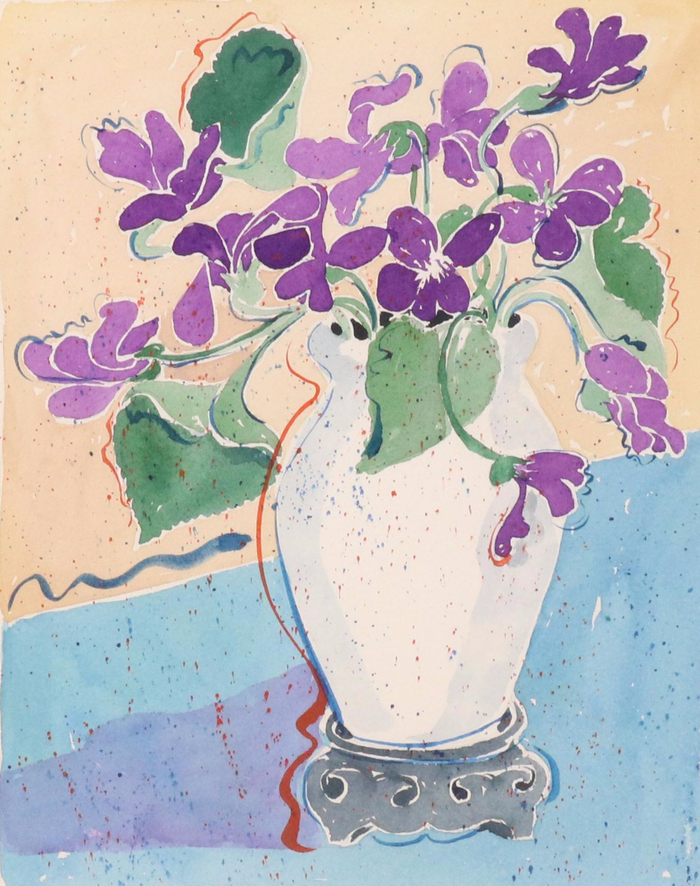 P. Nash Stylized Floral Still Life Watercolor Painting