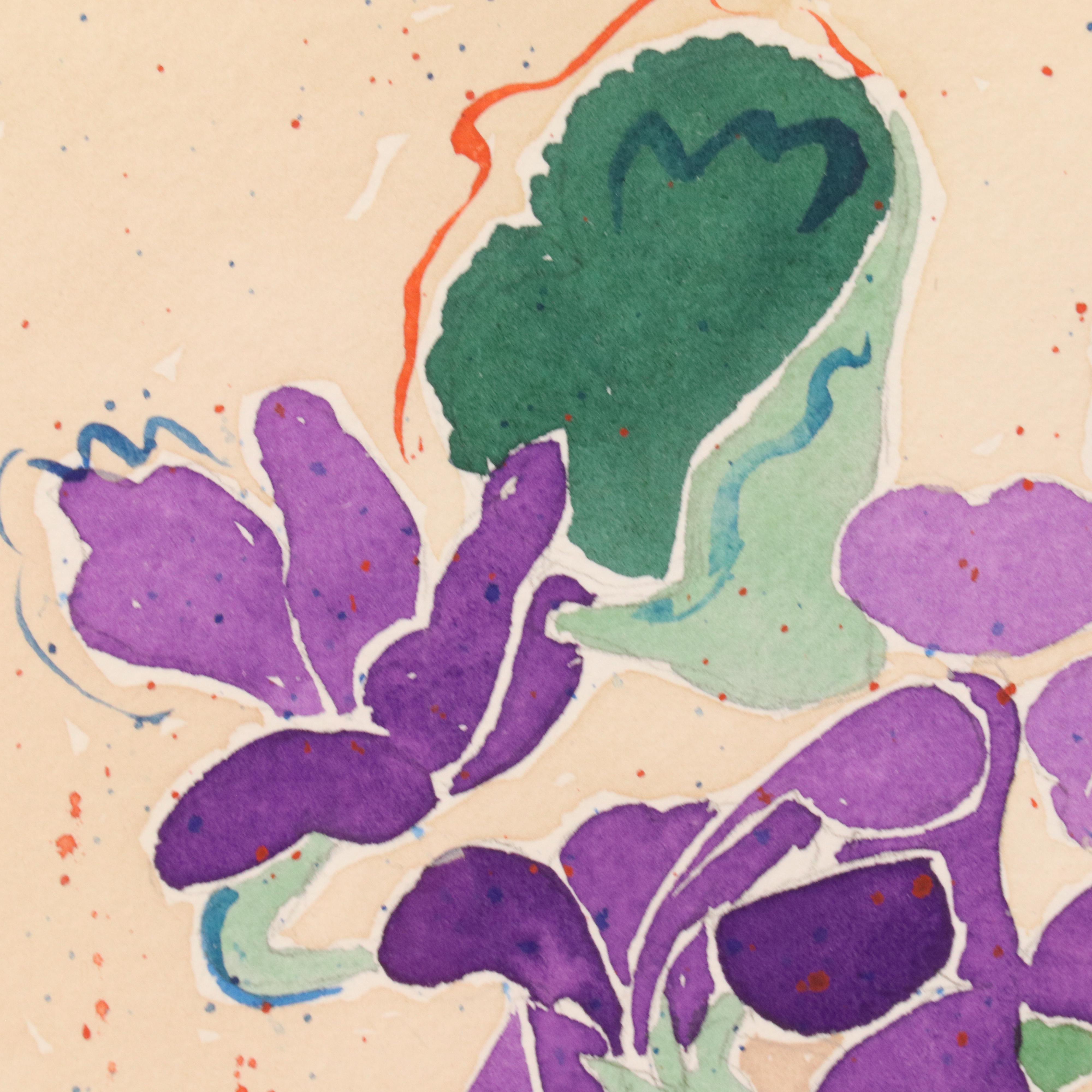 P. Nash Stylized Floral Still Life Watercolor Painting