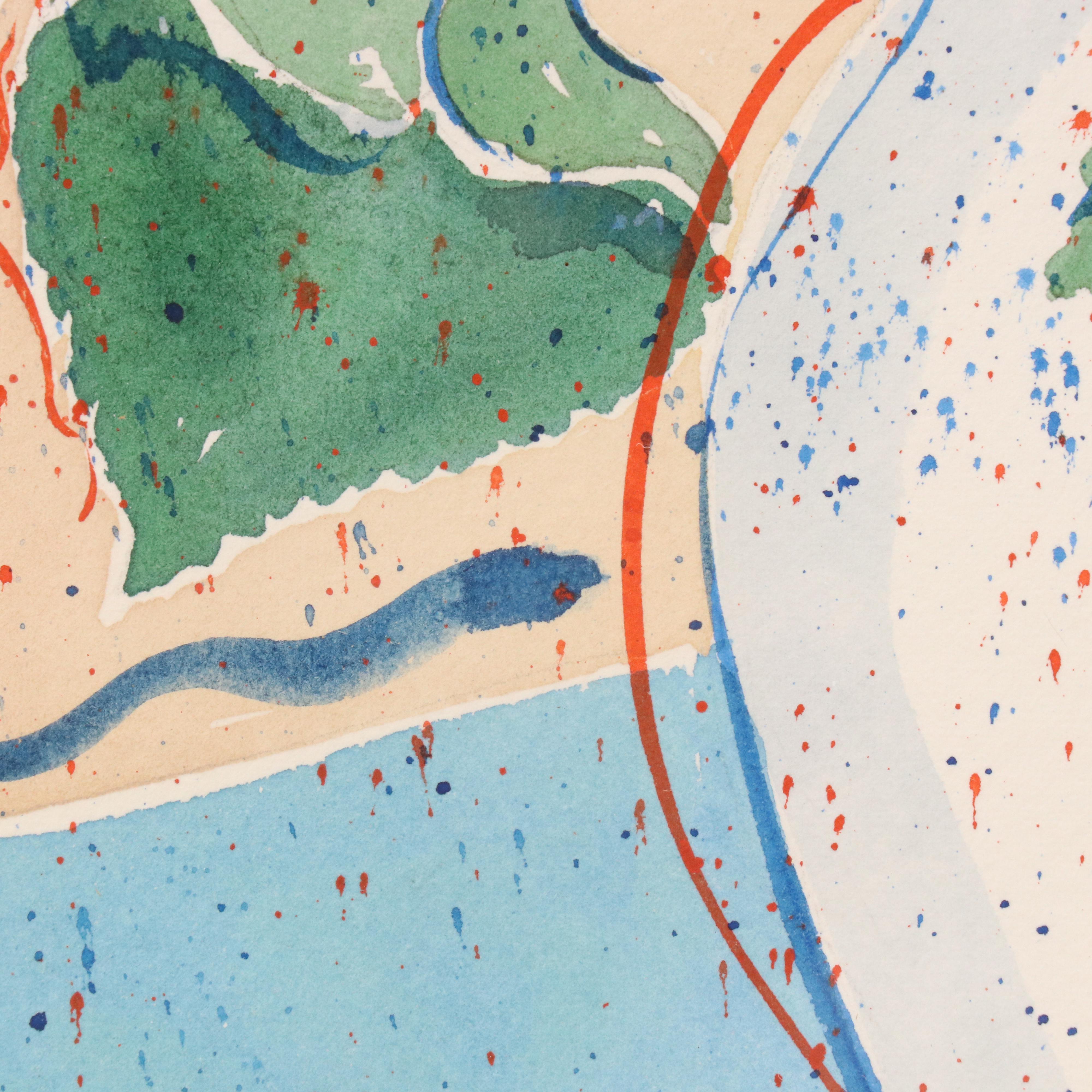 P. Nash Stylized Floral Still Life Watercolor Painting