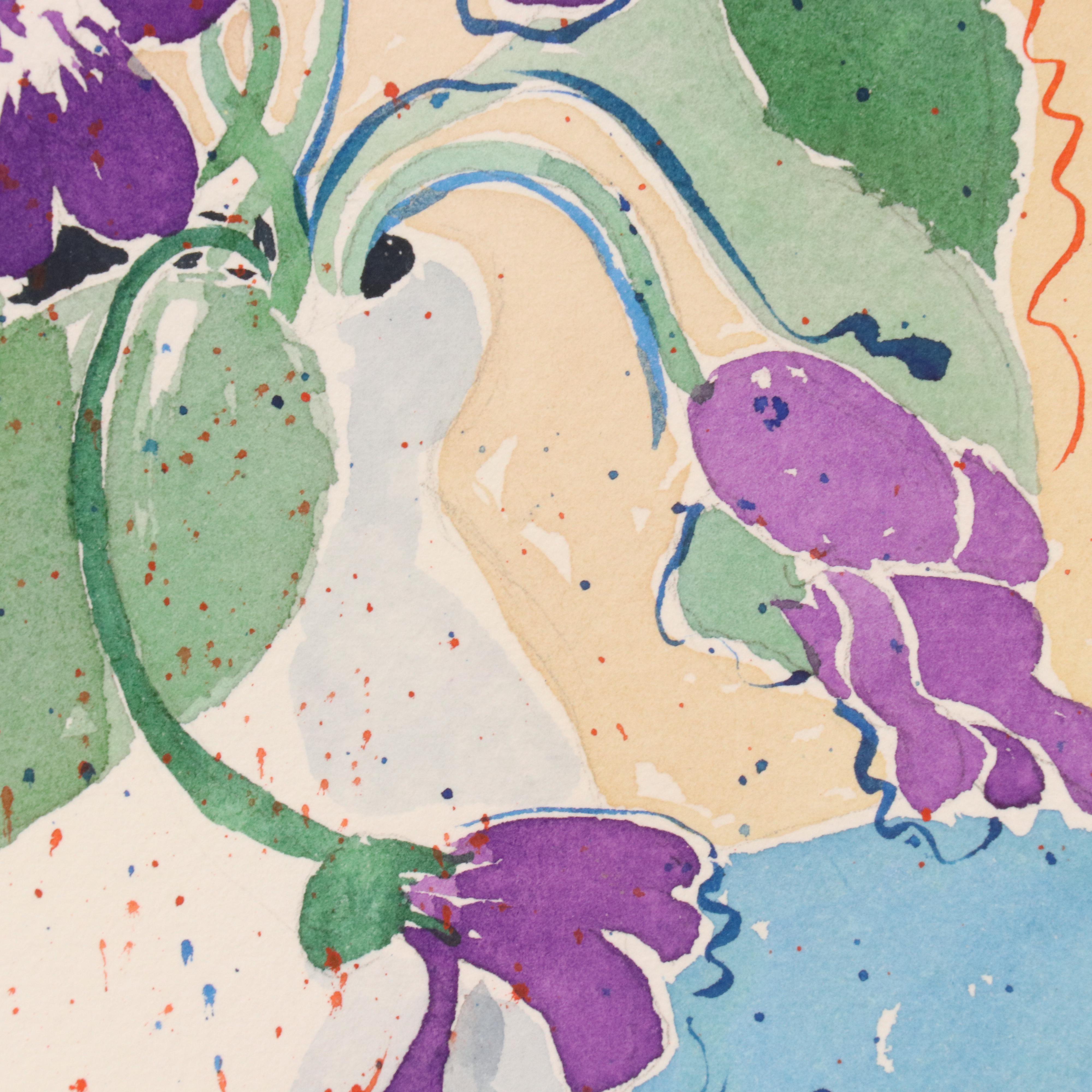 P. Nash Stylized Floral Still Life Watercolor Painting