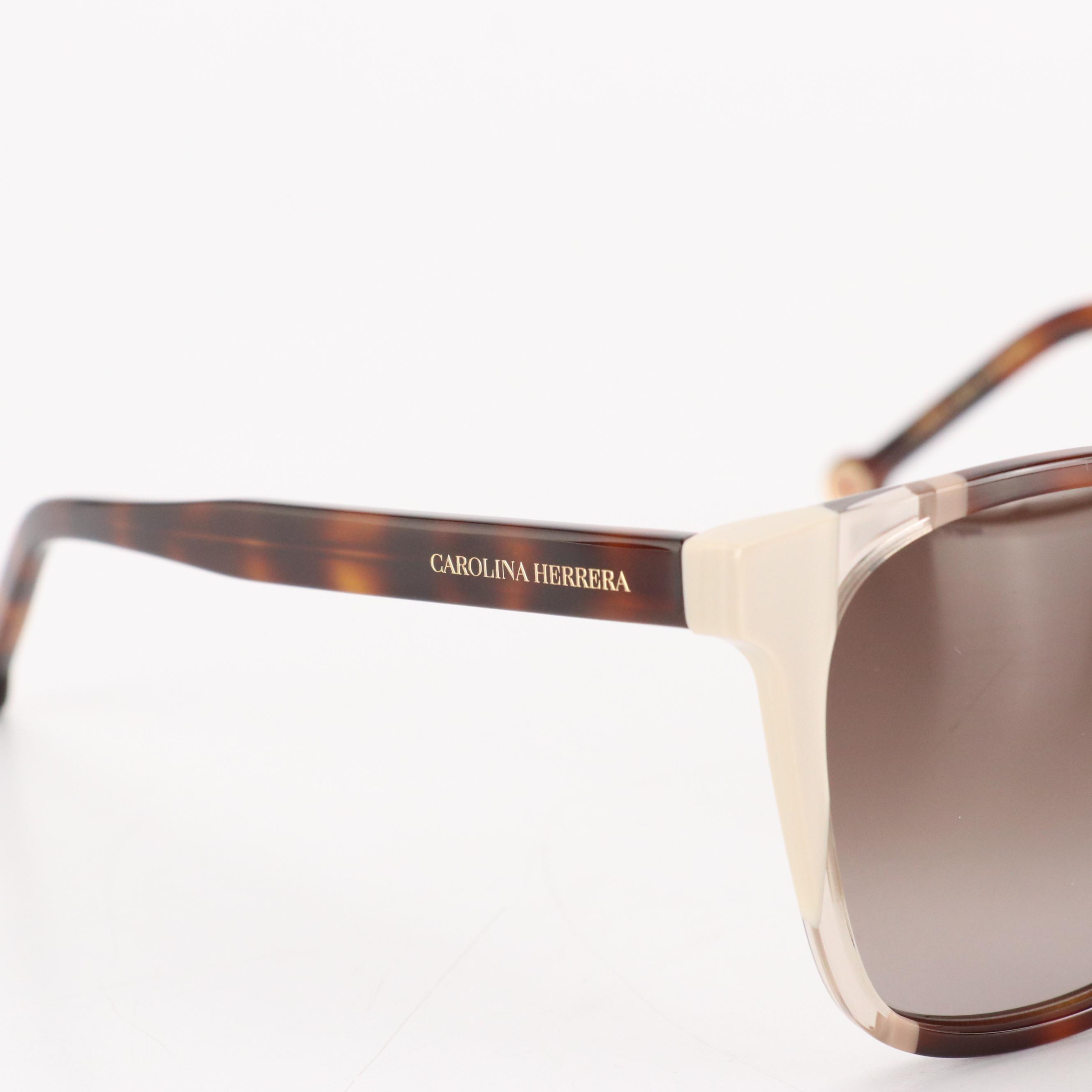 Carolina Herrera CH0061/S Brown Havana and Ivory Cat Eye Sunglasses with Case