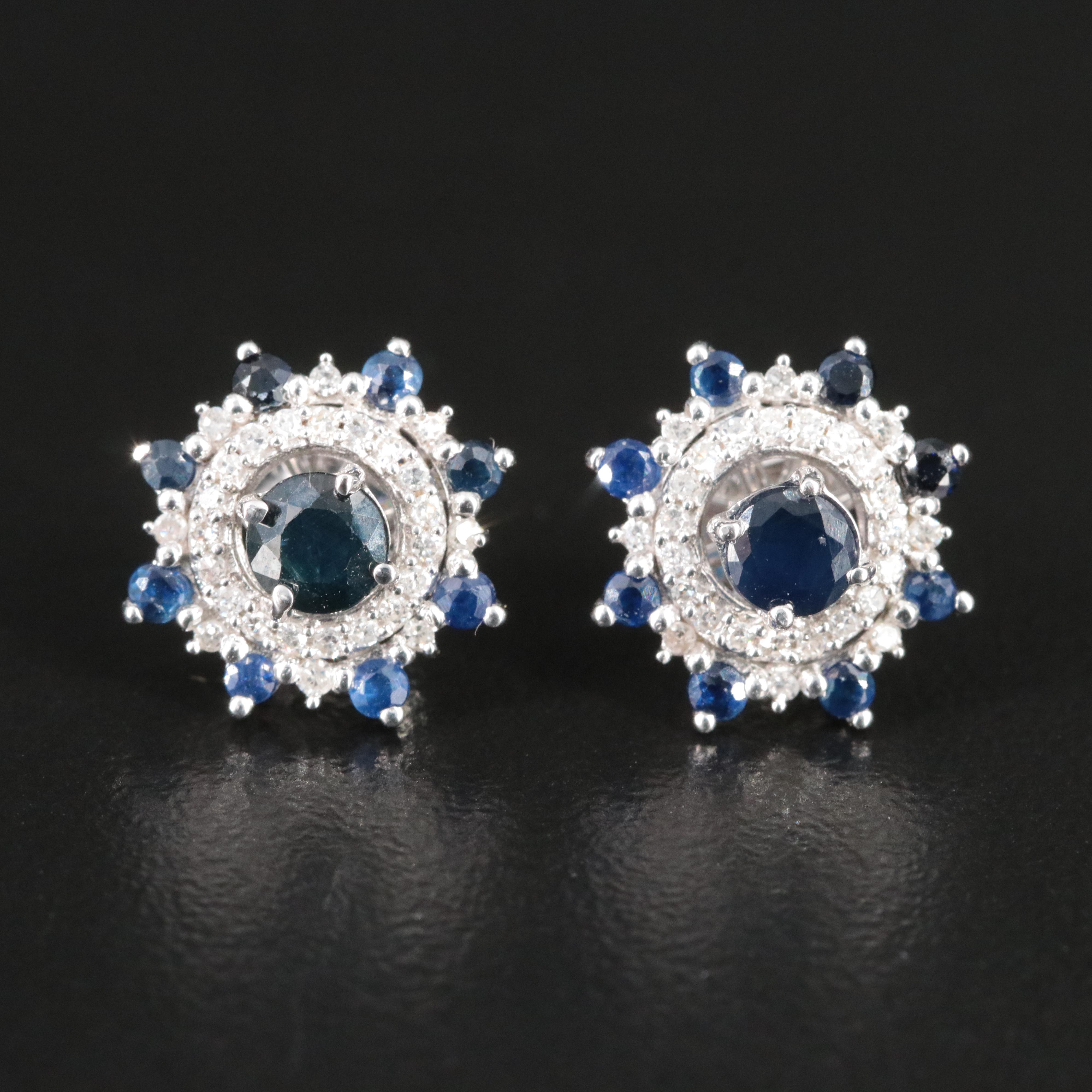 Sterling Sapphire Stud Earrings with Diamond and Sapphire Enhancers