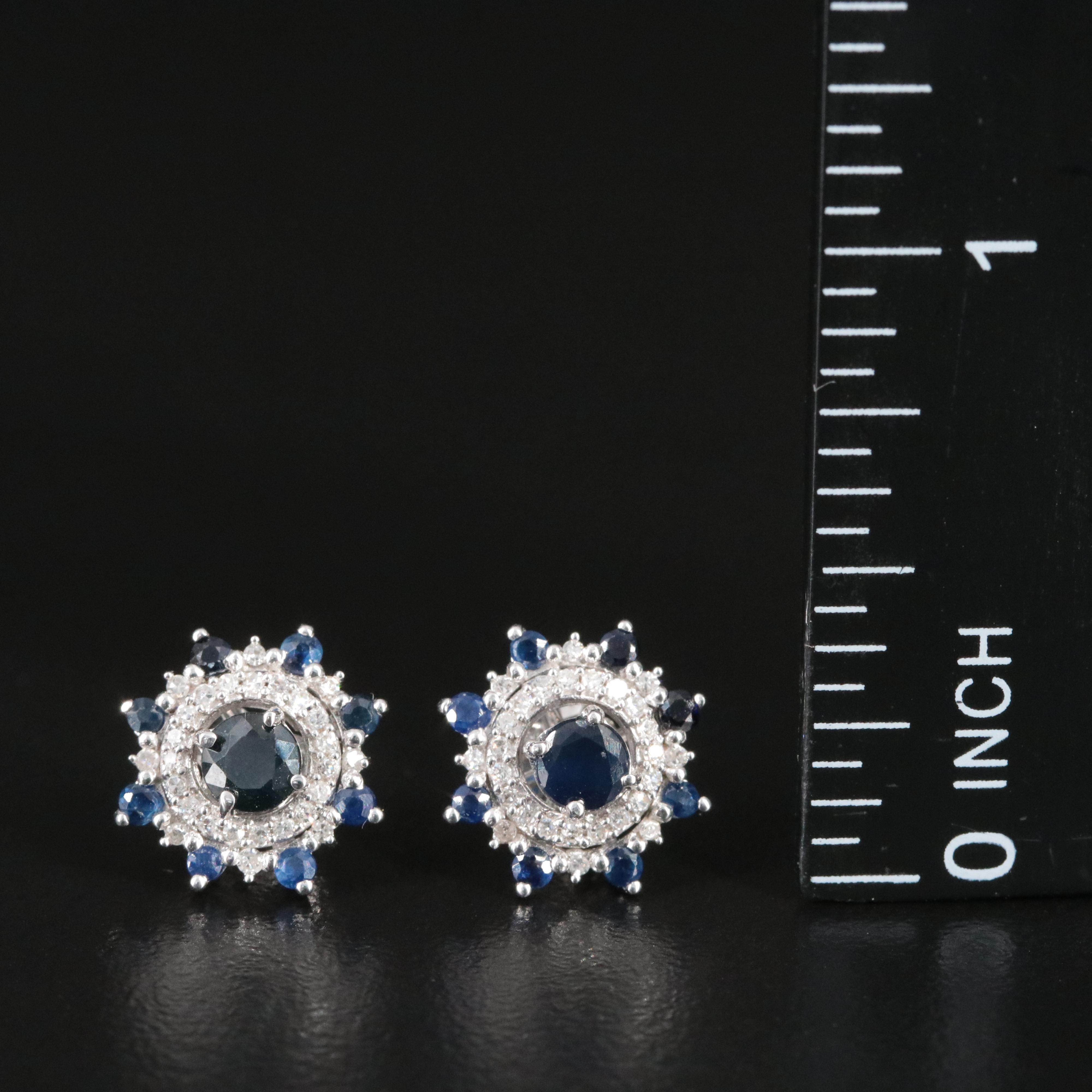Sterling Sapphire Stud Earrings with Diamond and Sapphire Enhancers