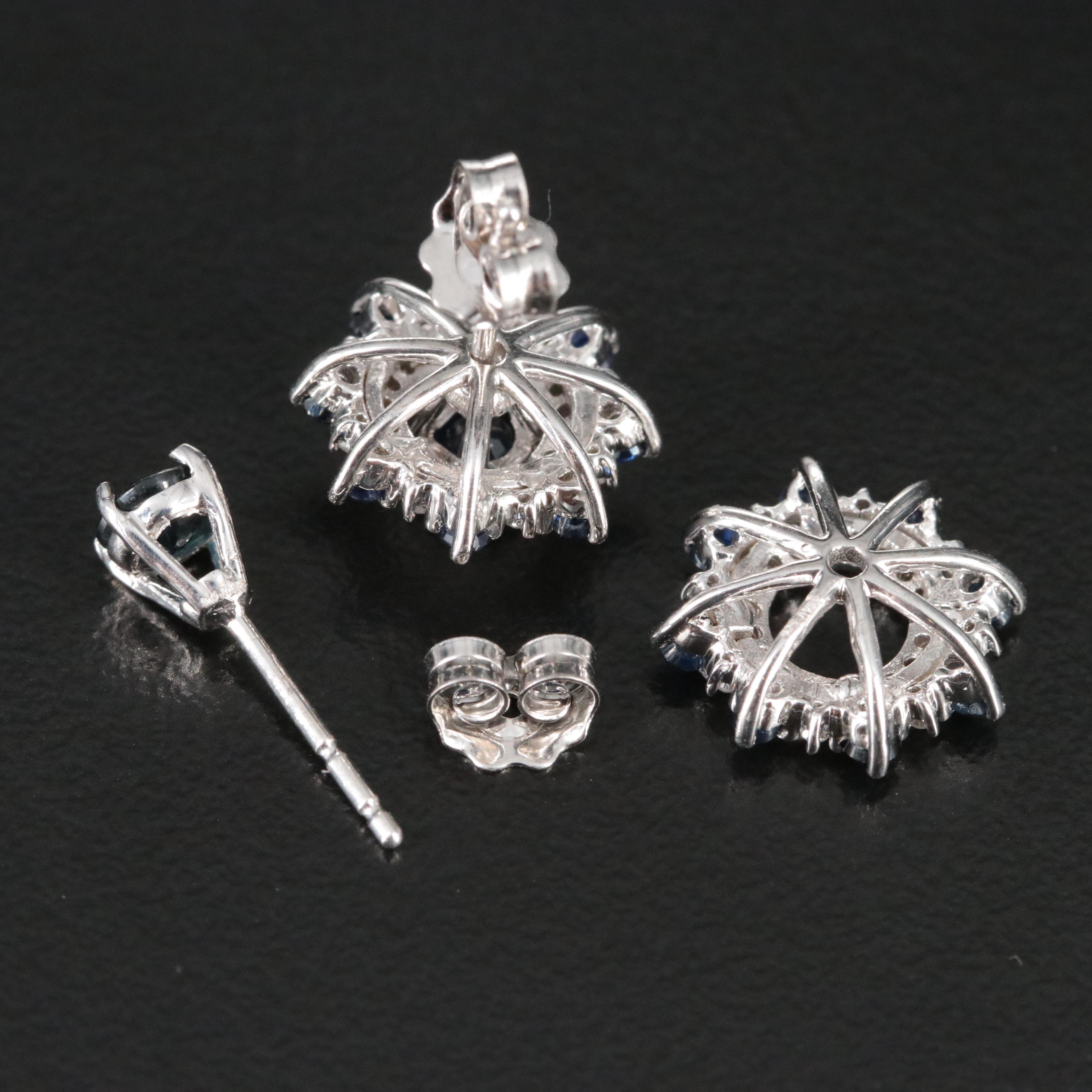 Sterling Sapphire Stud Earrings with Diamond and Sapphire Enhancers