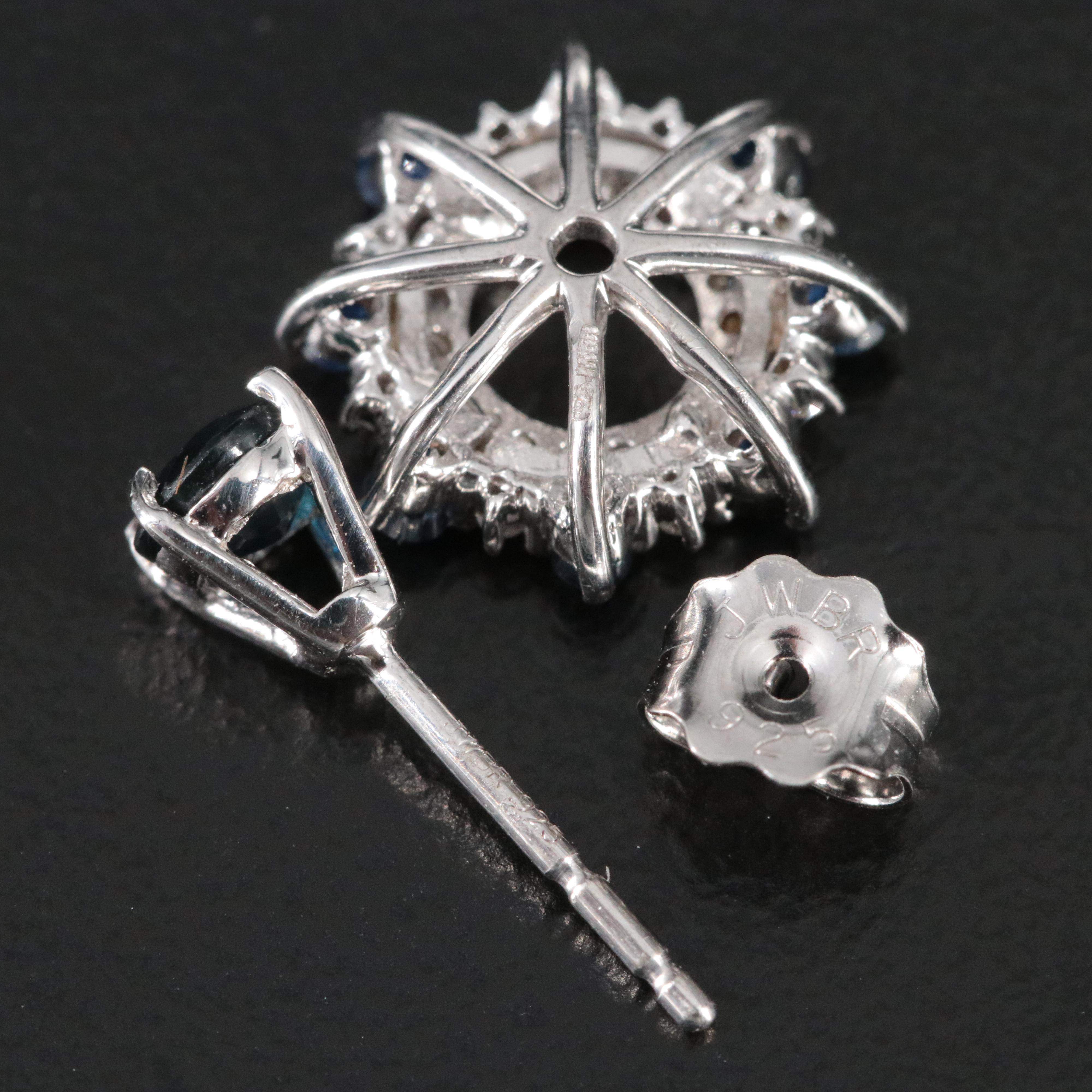 Sterling Sapphire Stud Earrings with Diamond and Sapphire Enhancers