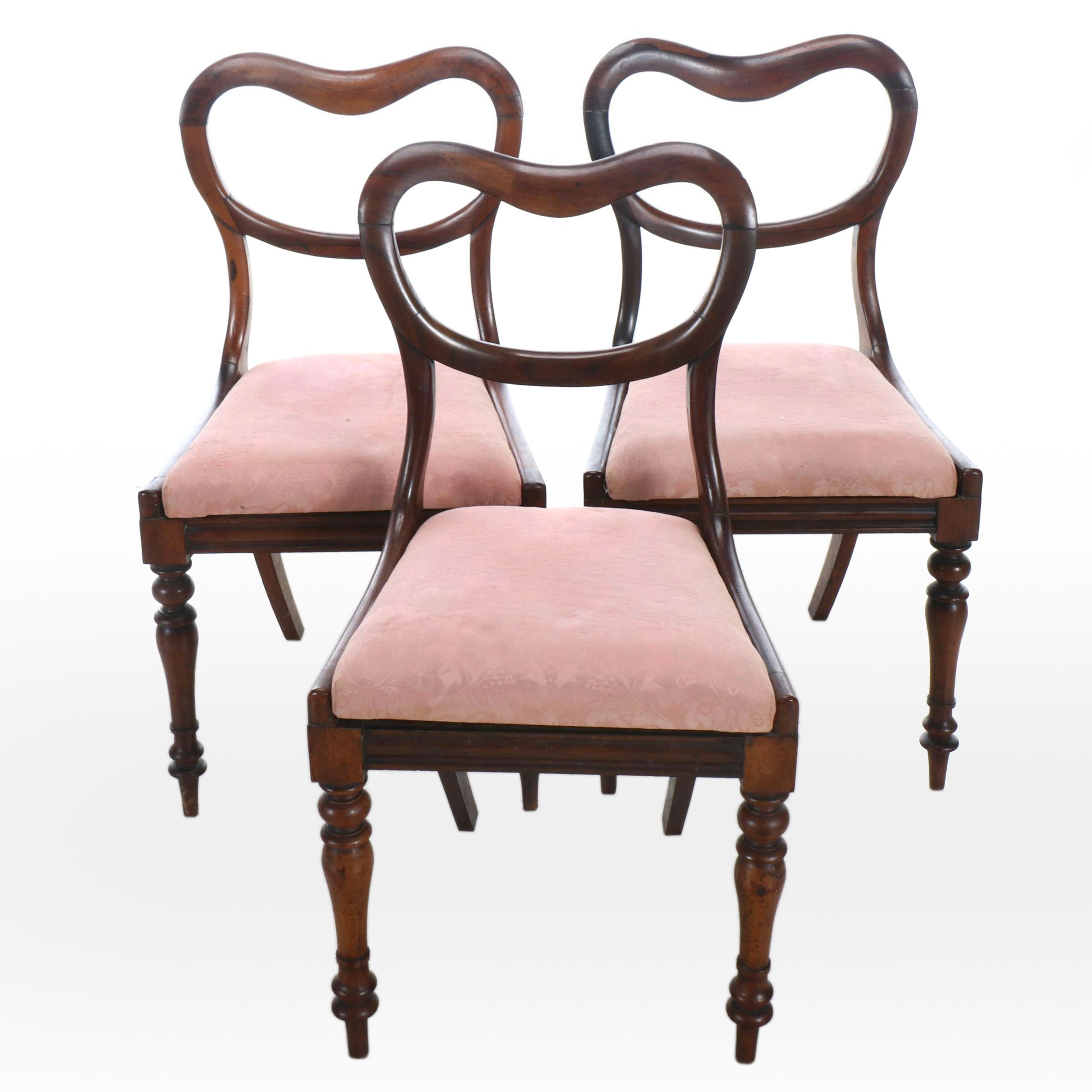 Set of Three Victorian Rosewood Balloon-Back Side Chairs, 19th Century