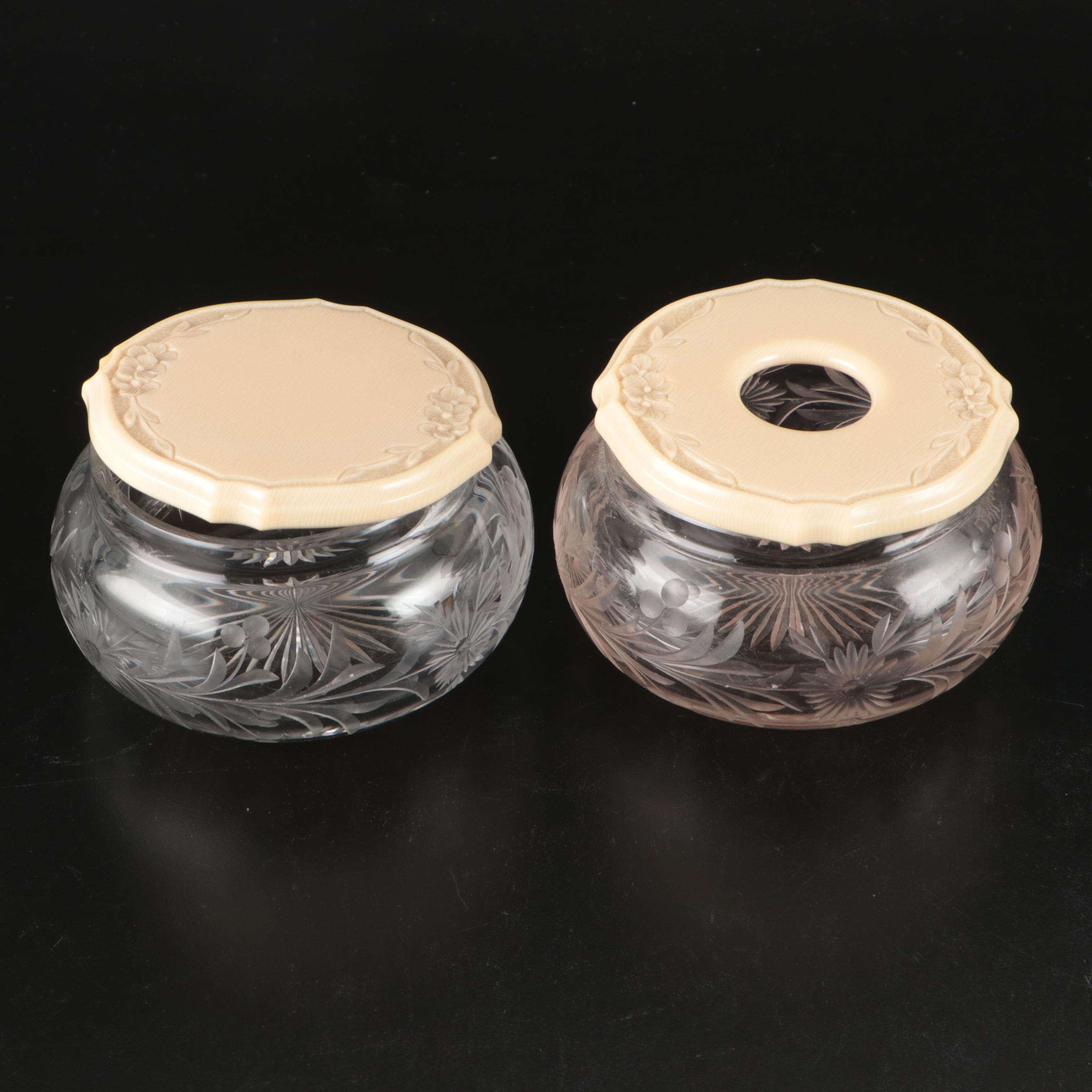 Celluloid Vanity Sets with Brushes, Hand Mirrors, Hair Receivers and Other Décor