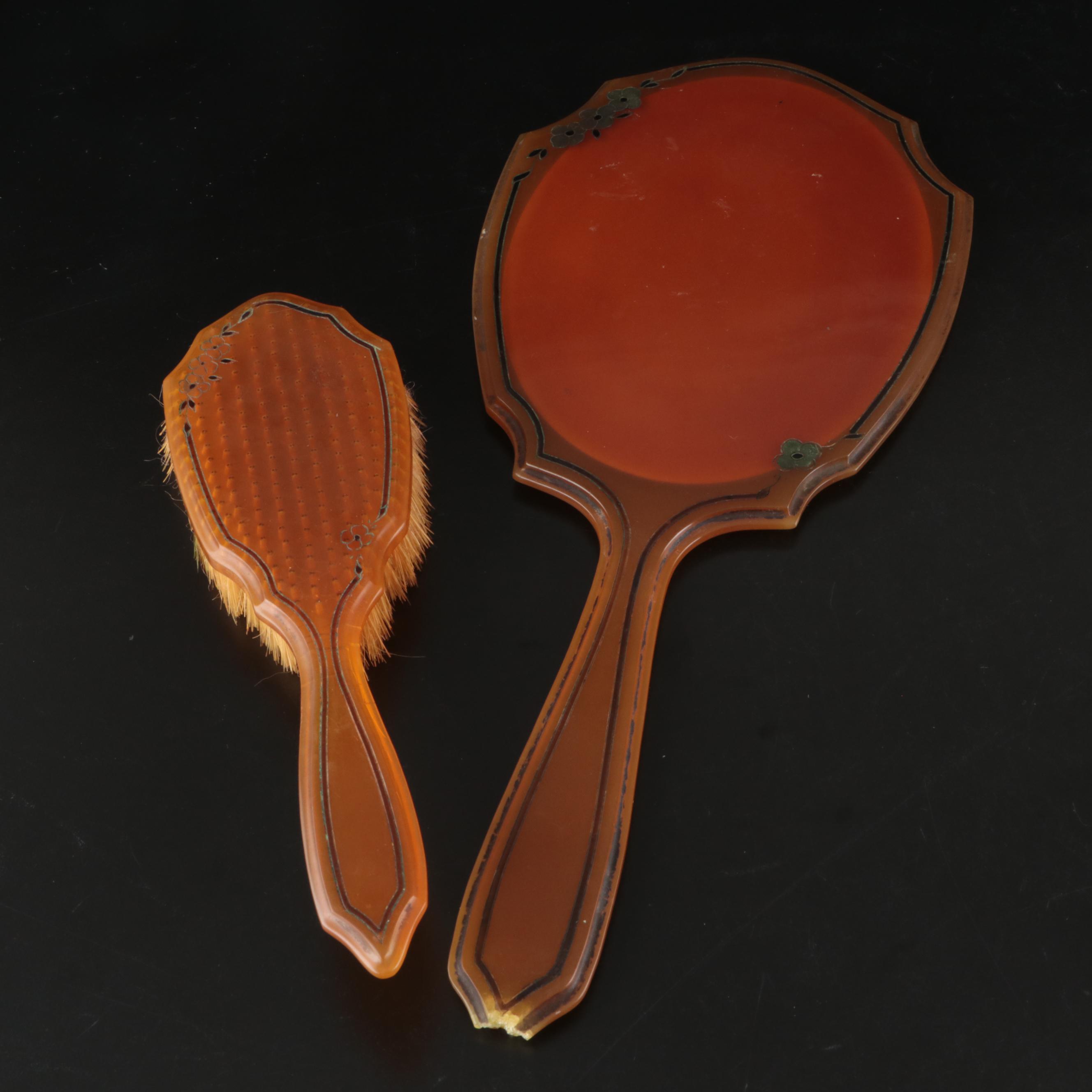 Celluloid Vanity Sets with Brushes, Hand Mirrors, Hair Receivers and Other Décor