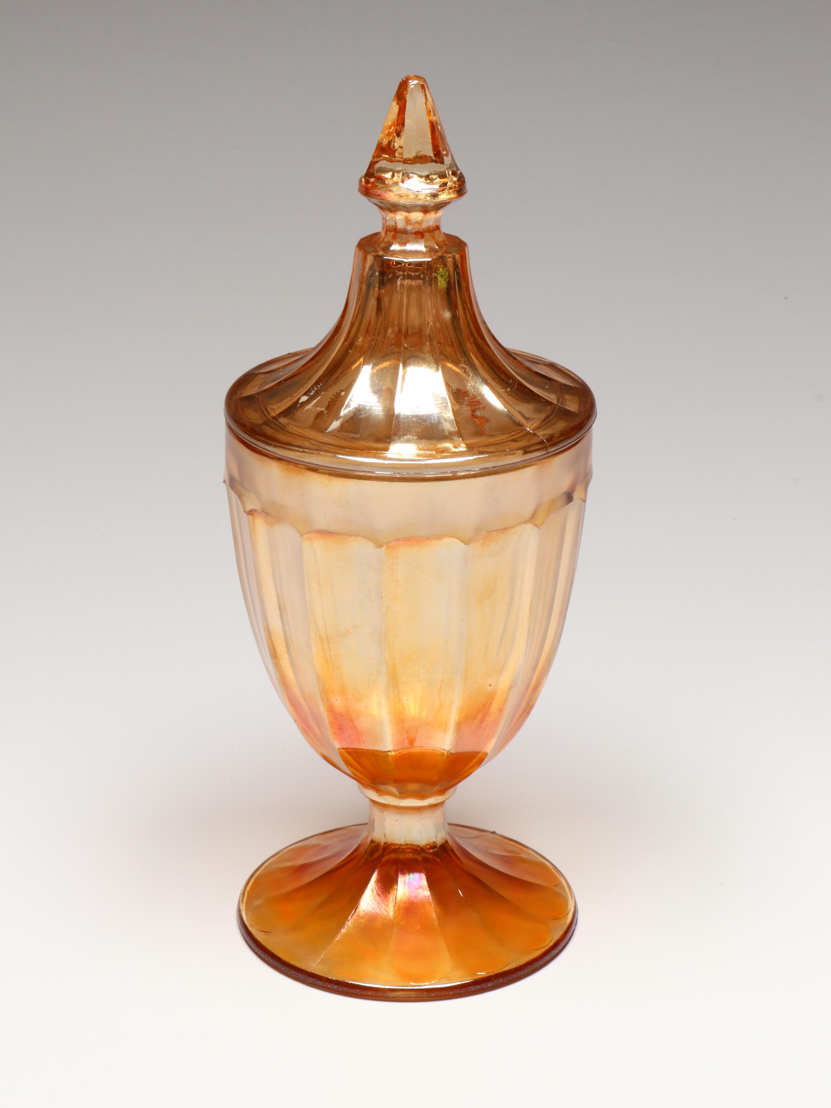 Imperial "Thumbprint" Ruffled Edge Bowls and Other Marigold Carnival Glass Decor