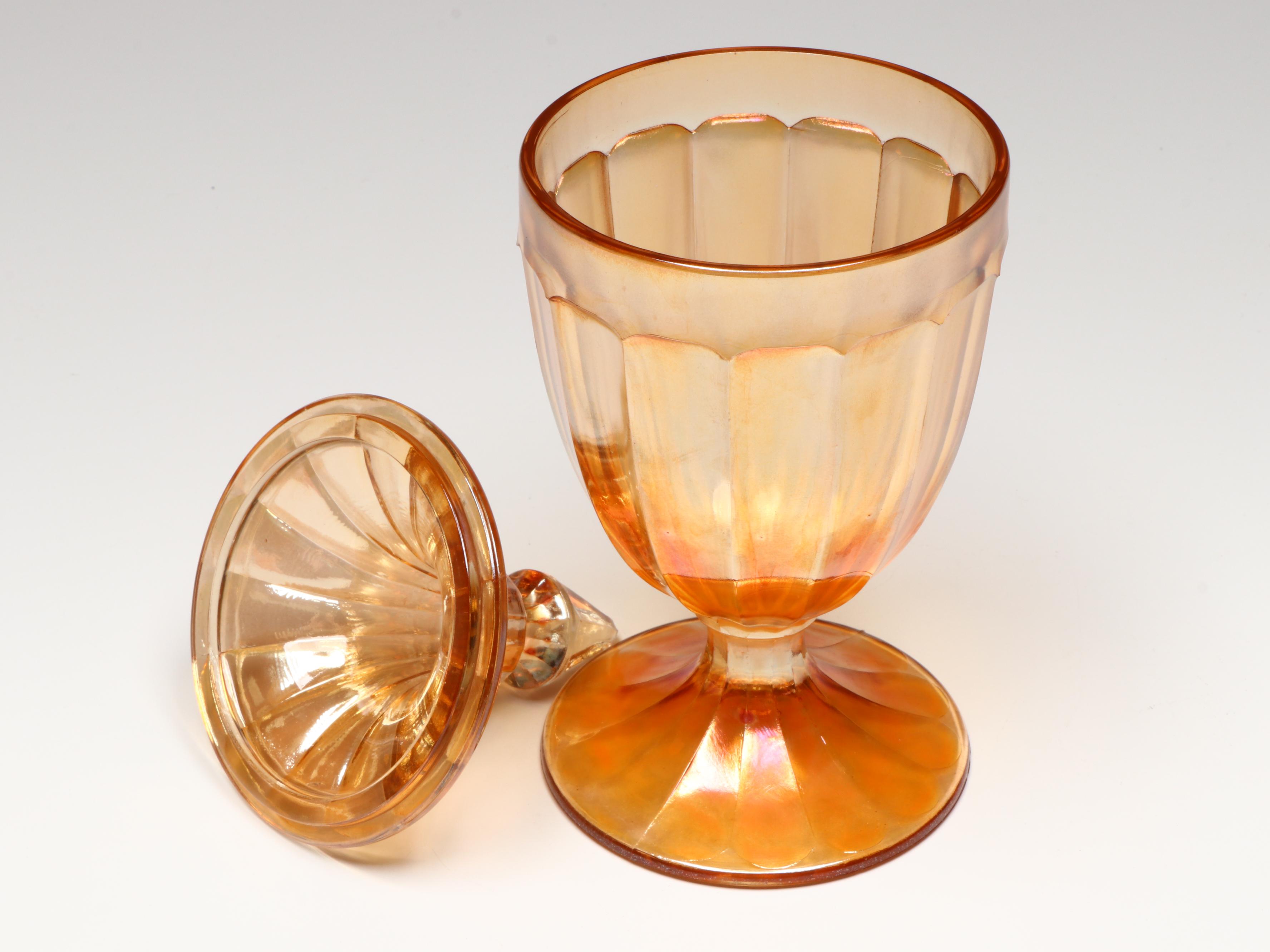 Imperial "Thumbprint" Ruffled Edge Bowls and Other Marigold Carnival Glass Decor