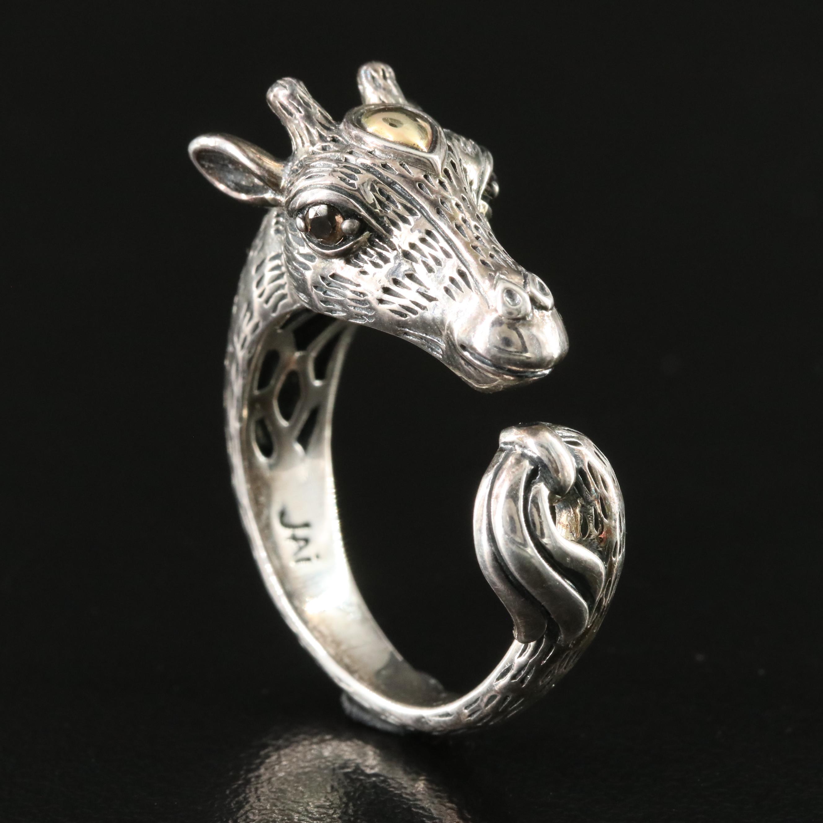 Sterling Smoky Quartz Giraffe Ring with 14K Accent