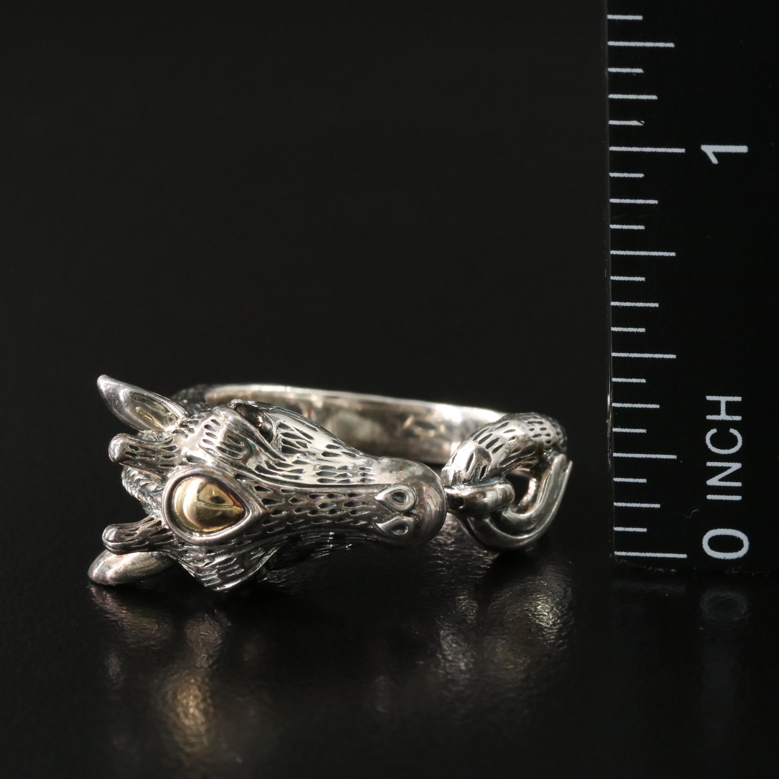 Sterling Smoky Quartz Giraffe Ring with 14K Accent