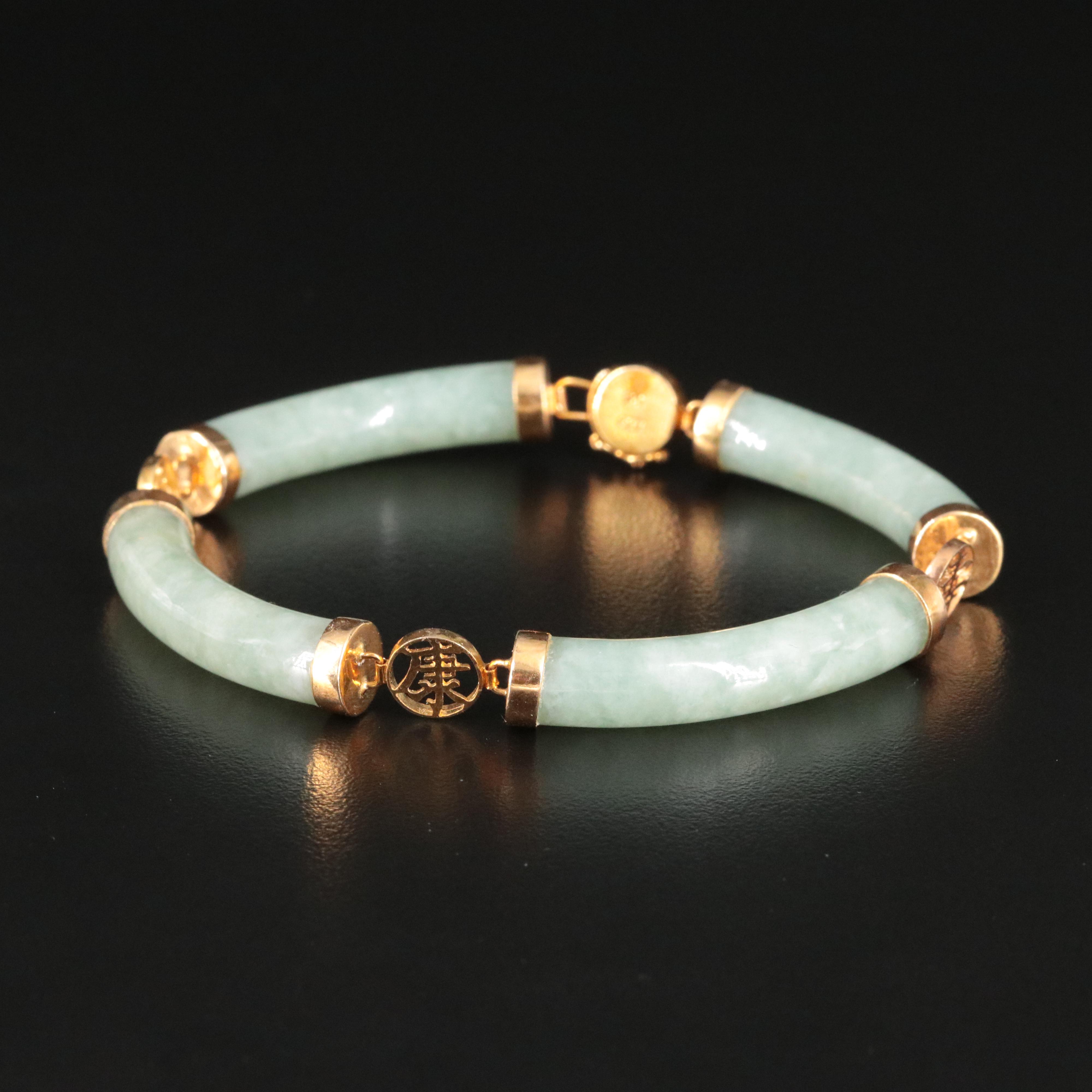Chinese Jadeite Bracelet with 14K Good Fortune Clasp