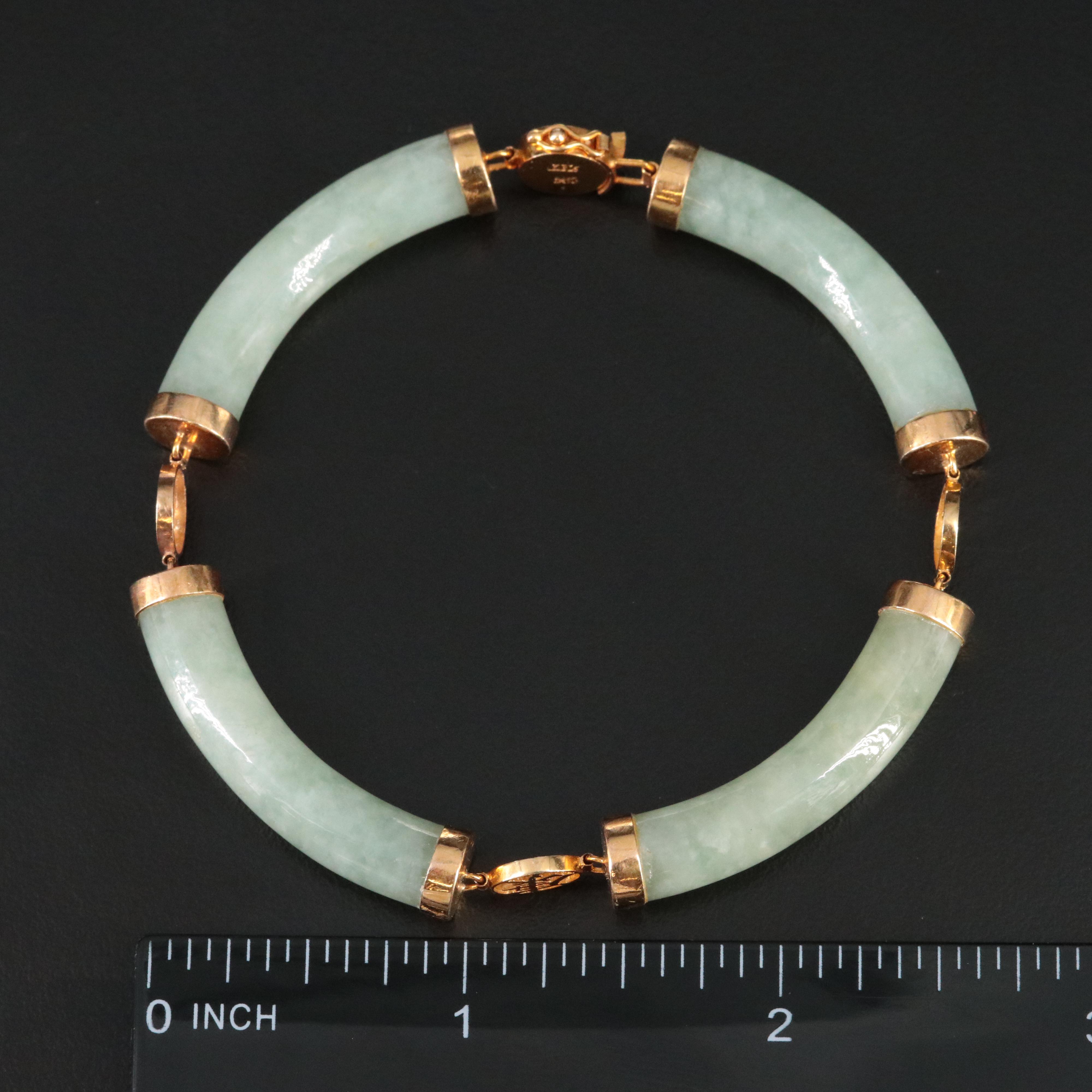 Chinese Jadeite Bracelet with 14K Good Fortune Clasp