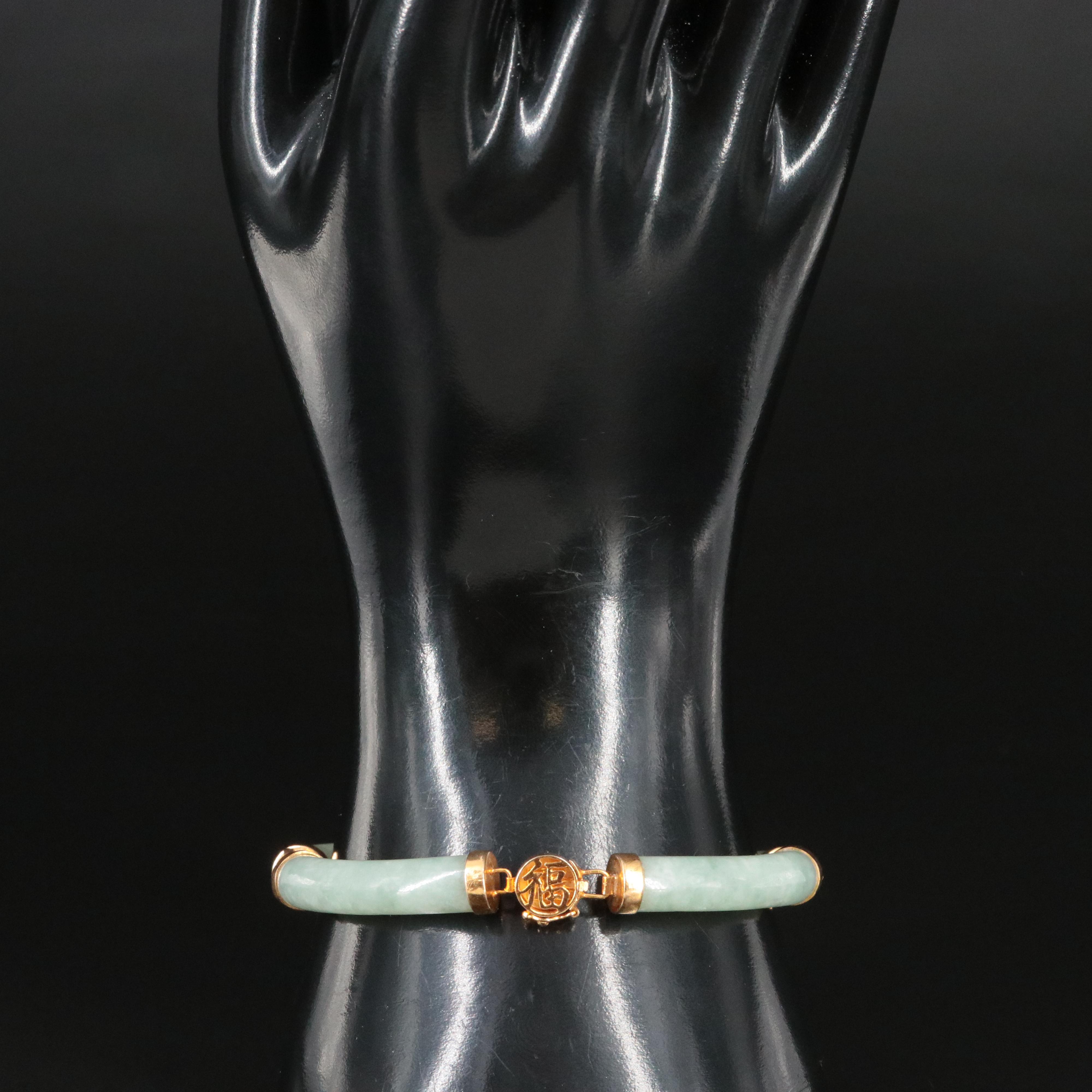 Chinese Jadeite Bracelet with 14K Good Fortune Clasp
