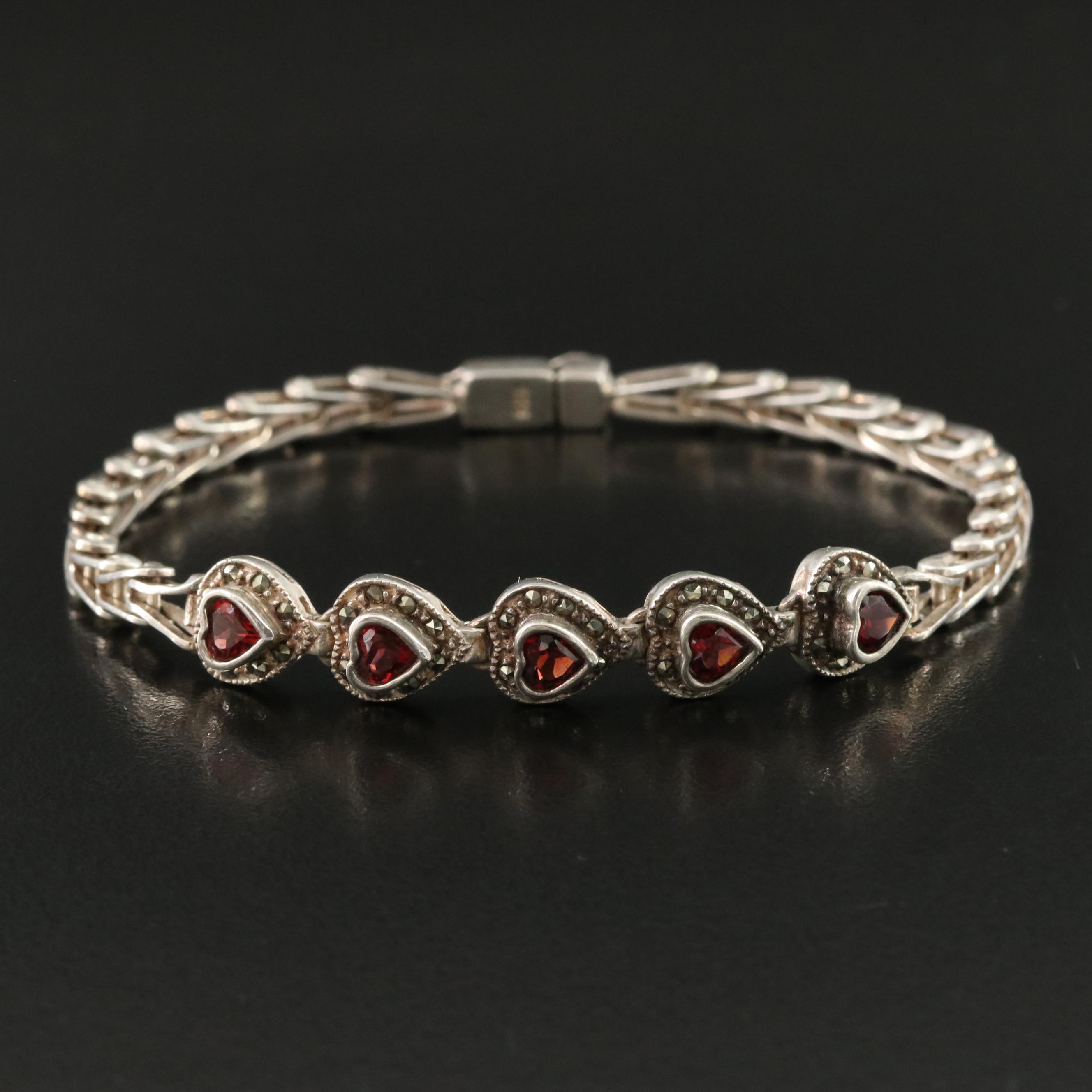Sterling Garnet and Marcasite Bracelet